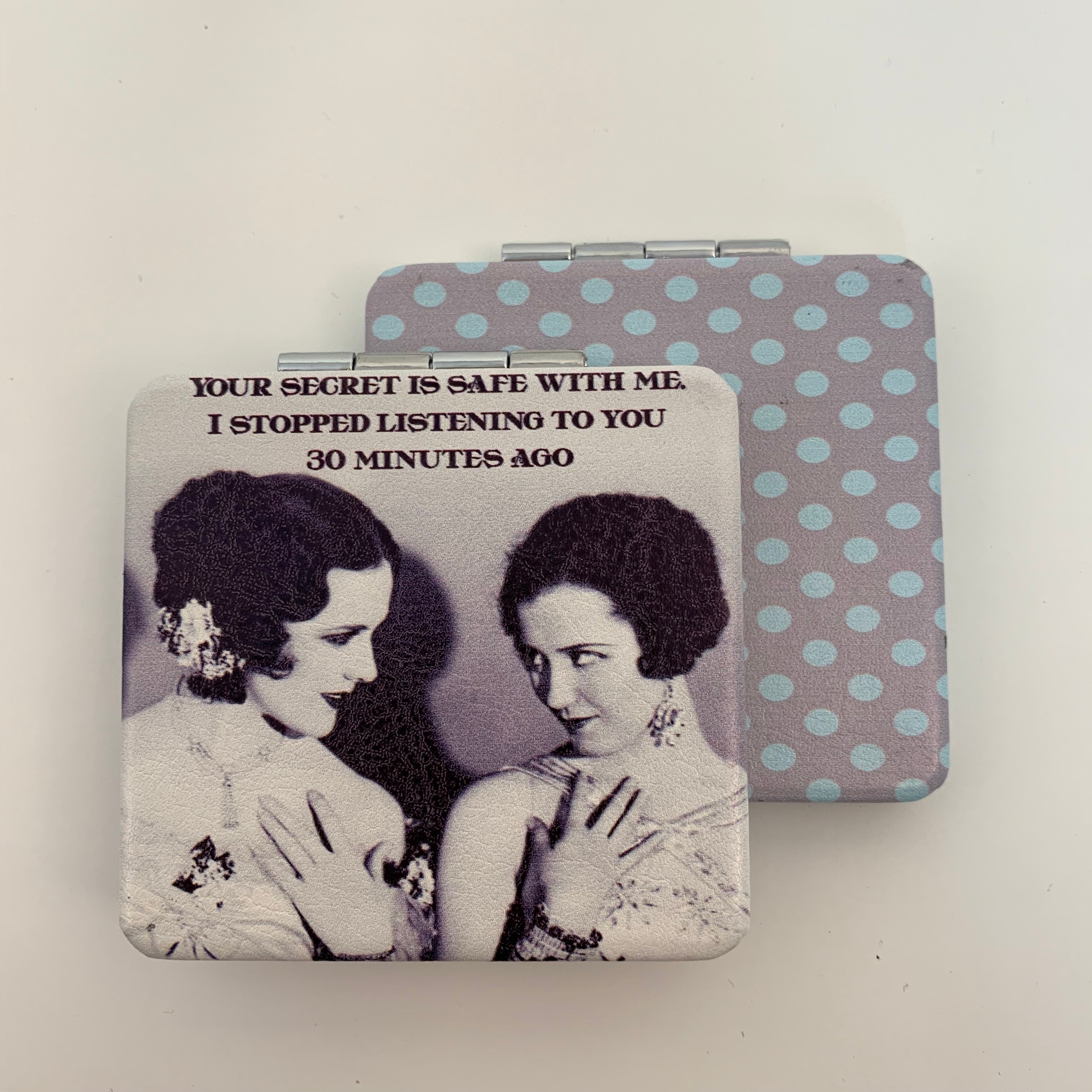 KADOU BOUTIQUE Pocket Folding Compact Mirror With Vintage Image — lifestyle context