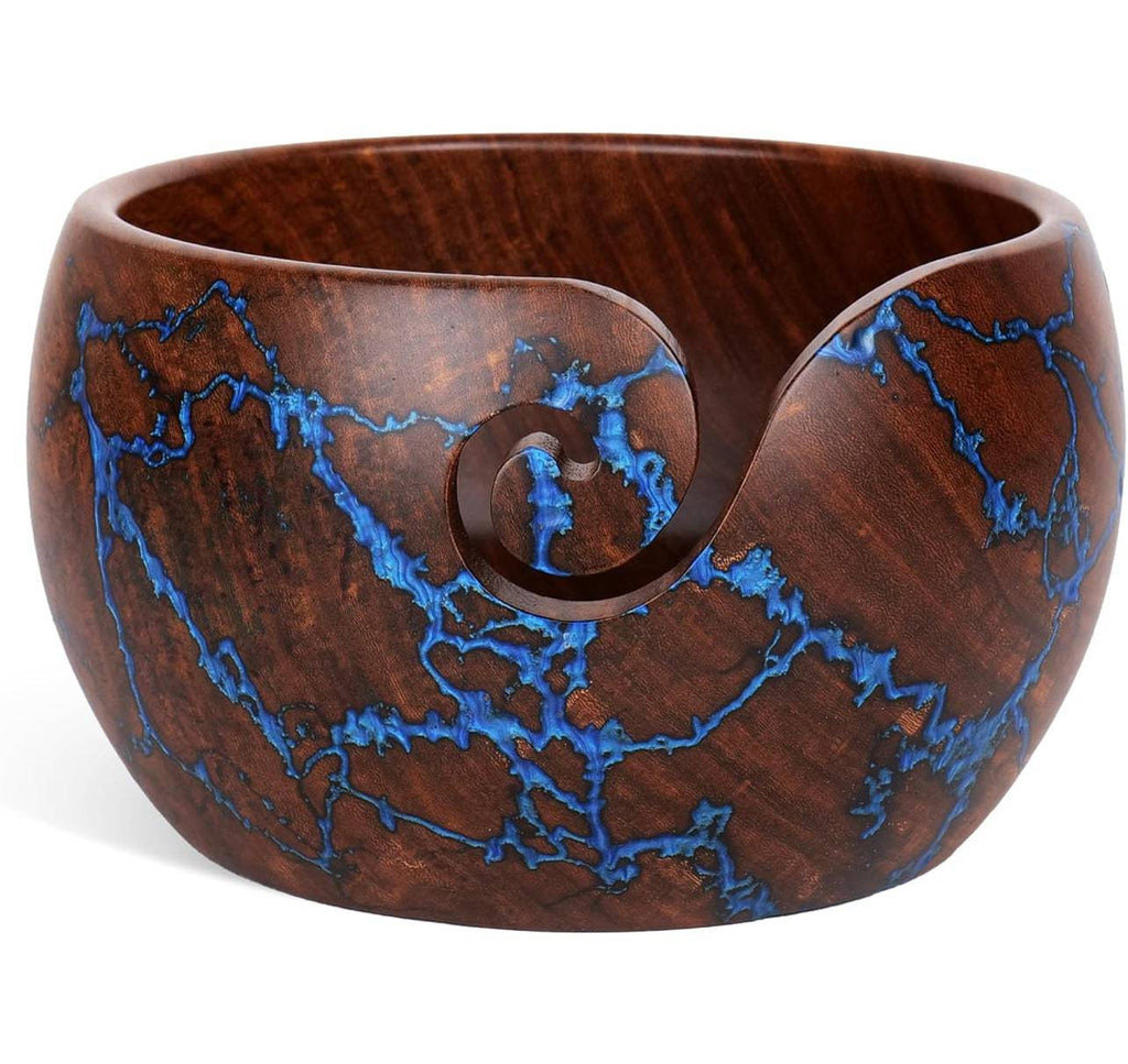 Darn Good Yarn Handcrafted Rosewood Yarn Bowl with Unique Resin Accents — construction detail