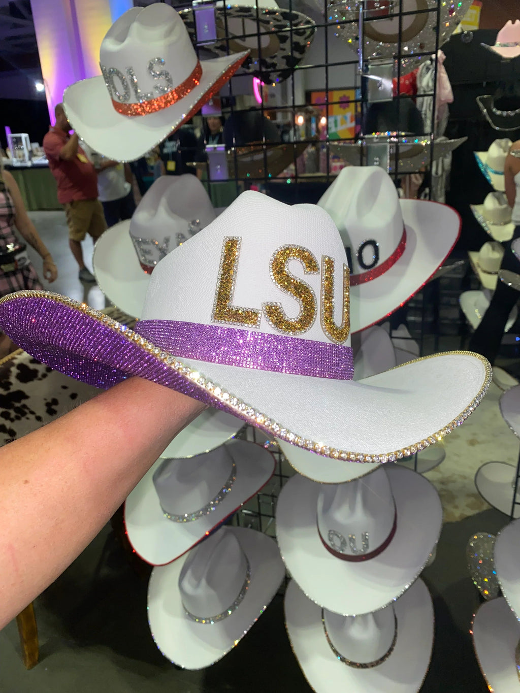 Rhinestone Cowgirl LSU HAT — detail close-up