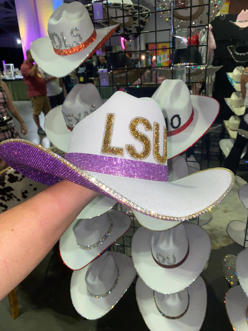 Rhinestone Cowgirl LSU HAT — detail close-up