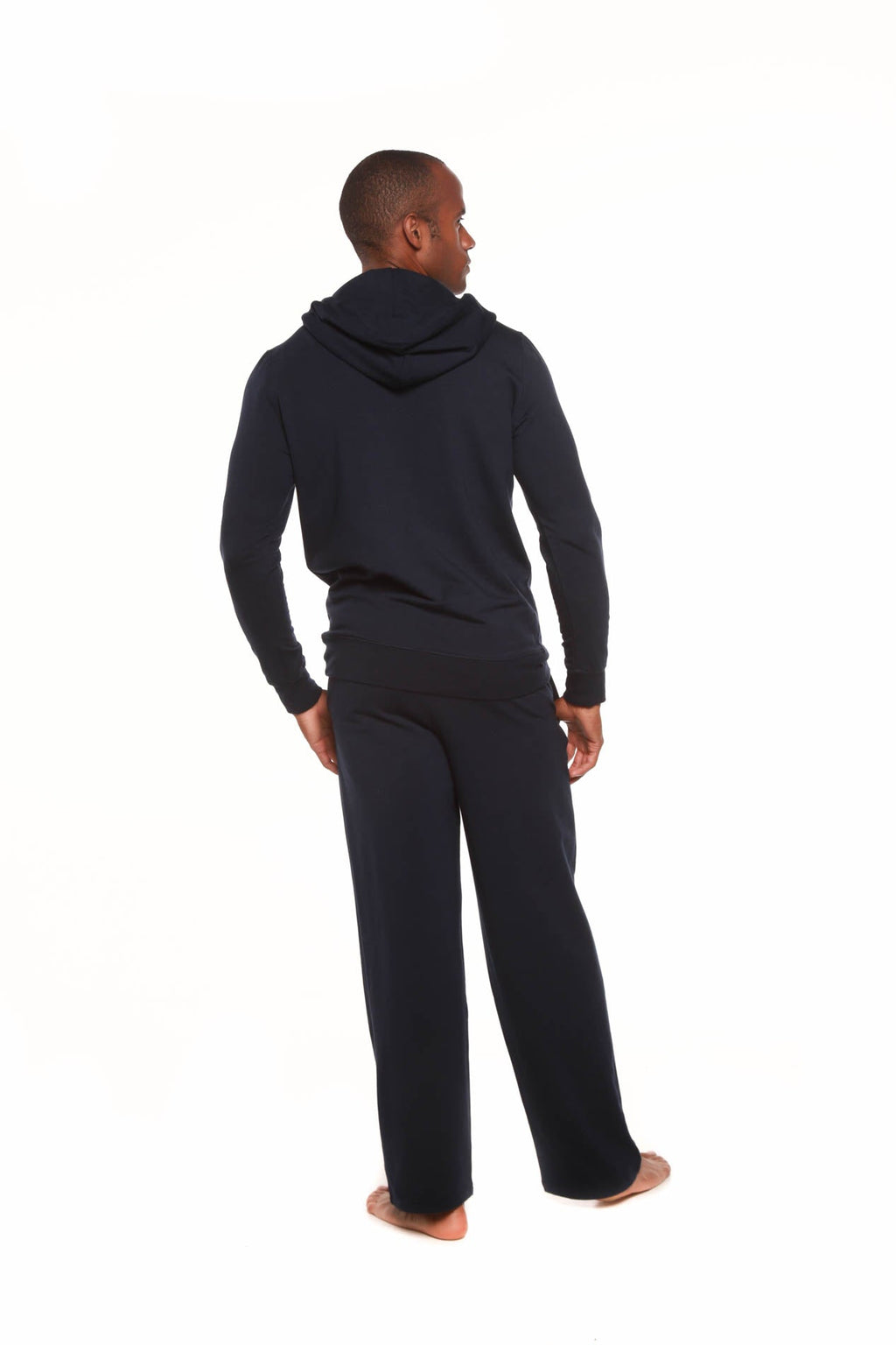 Spun Bamboo Men's Henley Style Bamboo Viscose Fleece Hoodie + Fleece Lounge Pants — lifestyle context