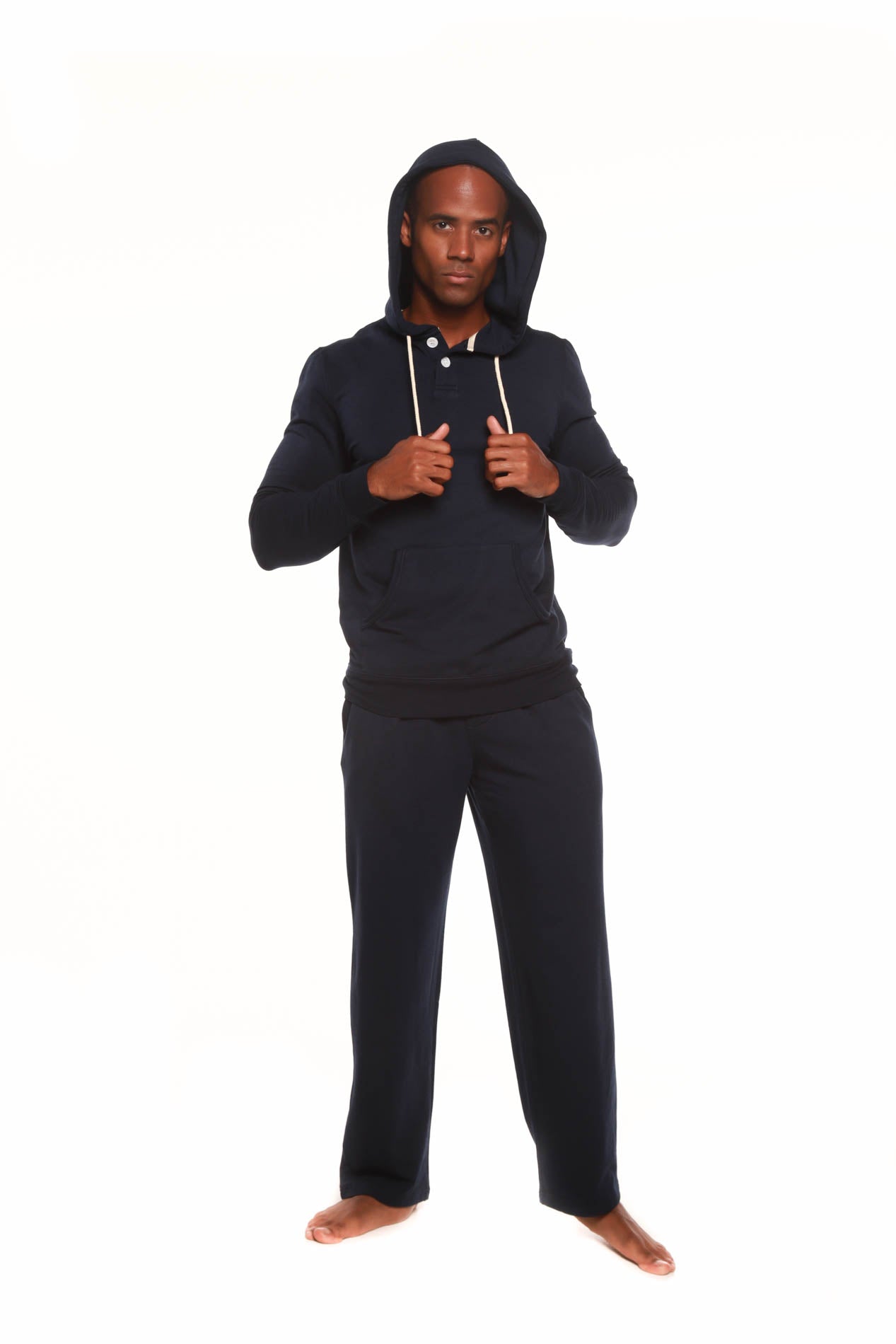 Spun Bamboo Men's Henley Style Bamboo Viscose Fleece Hoodie + Fleece Lounge Pants — side view