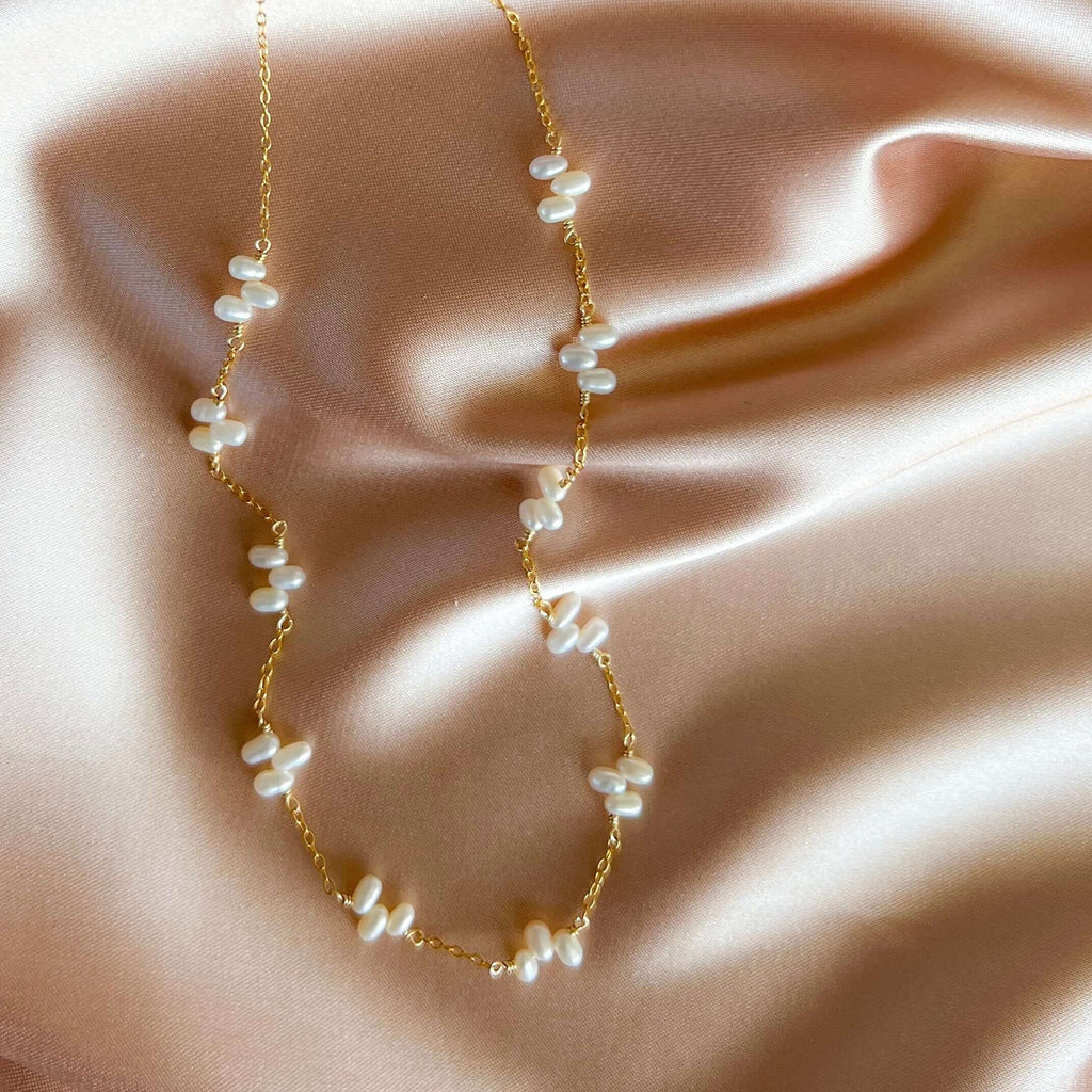 PARKEN JEWELRY Gold Bead Pearl Layering Necklace — back view
