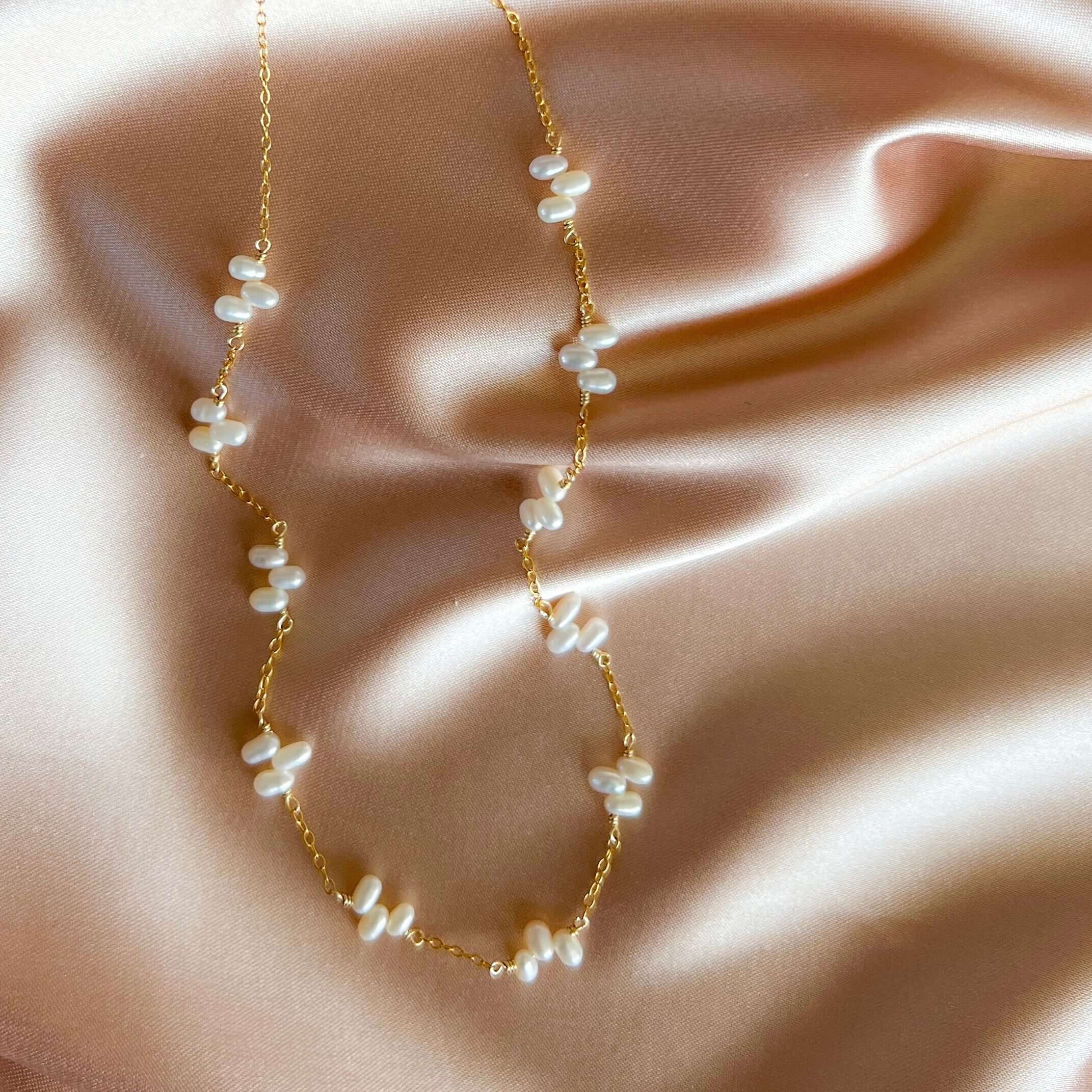 PARKEN JEWELRY Gold Bead Pearl Layering Necklace — back view