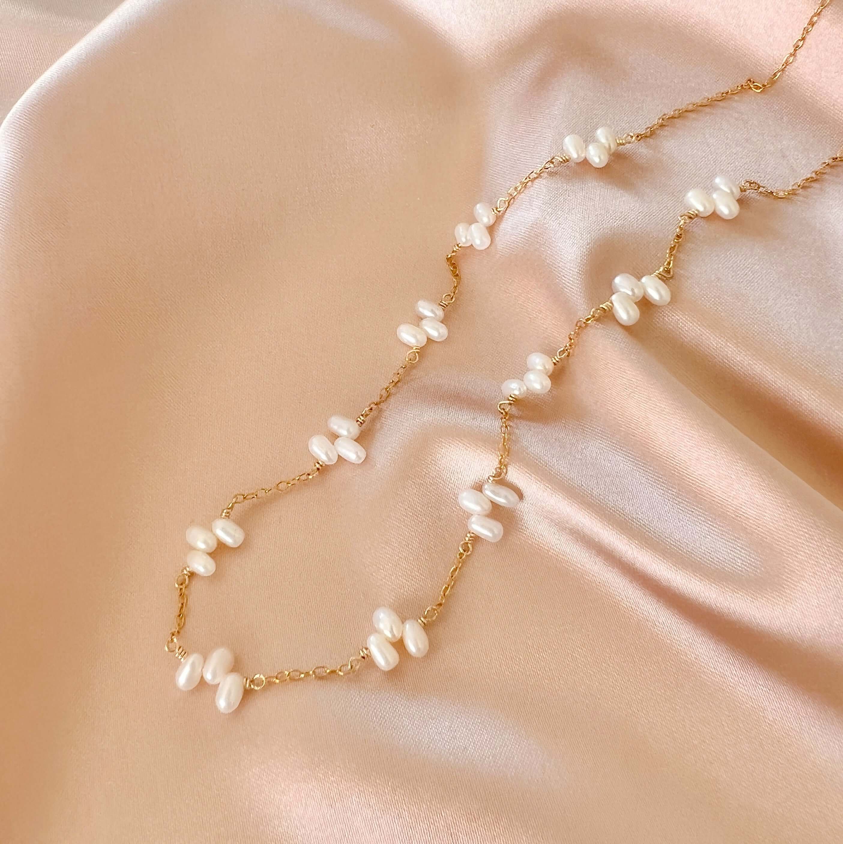 PARKEN JEWELRY Gold Bead Pearl Layering Necklace — in-use photo