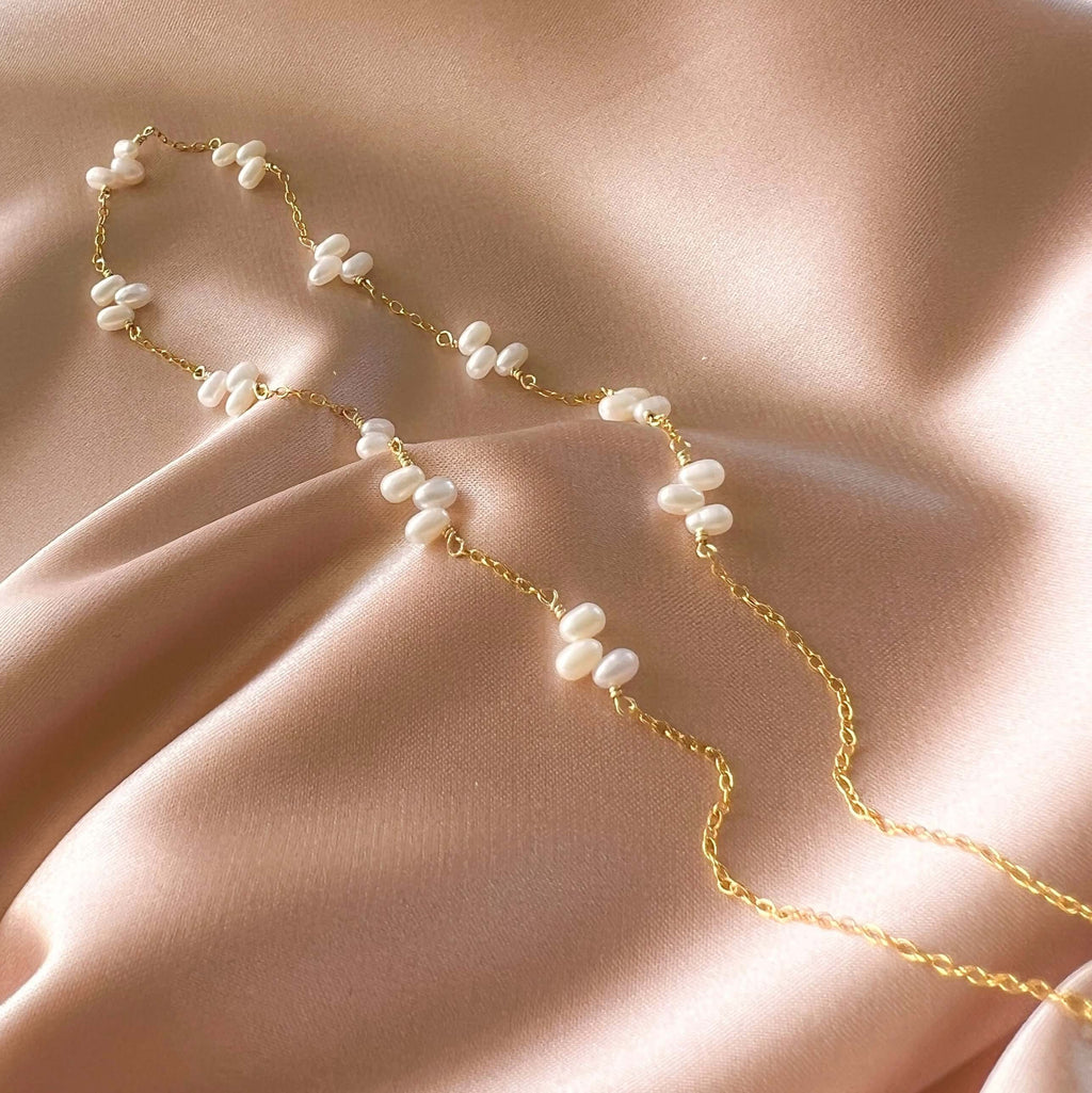 PARKEN JEWELRY Gold Bead Pearl Layering Necklace — alternative angle