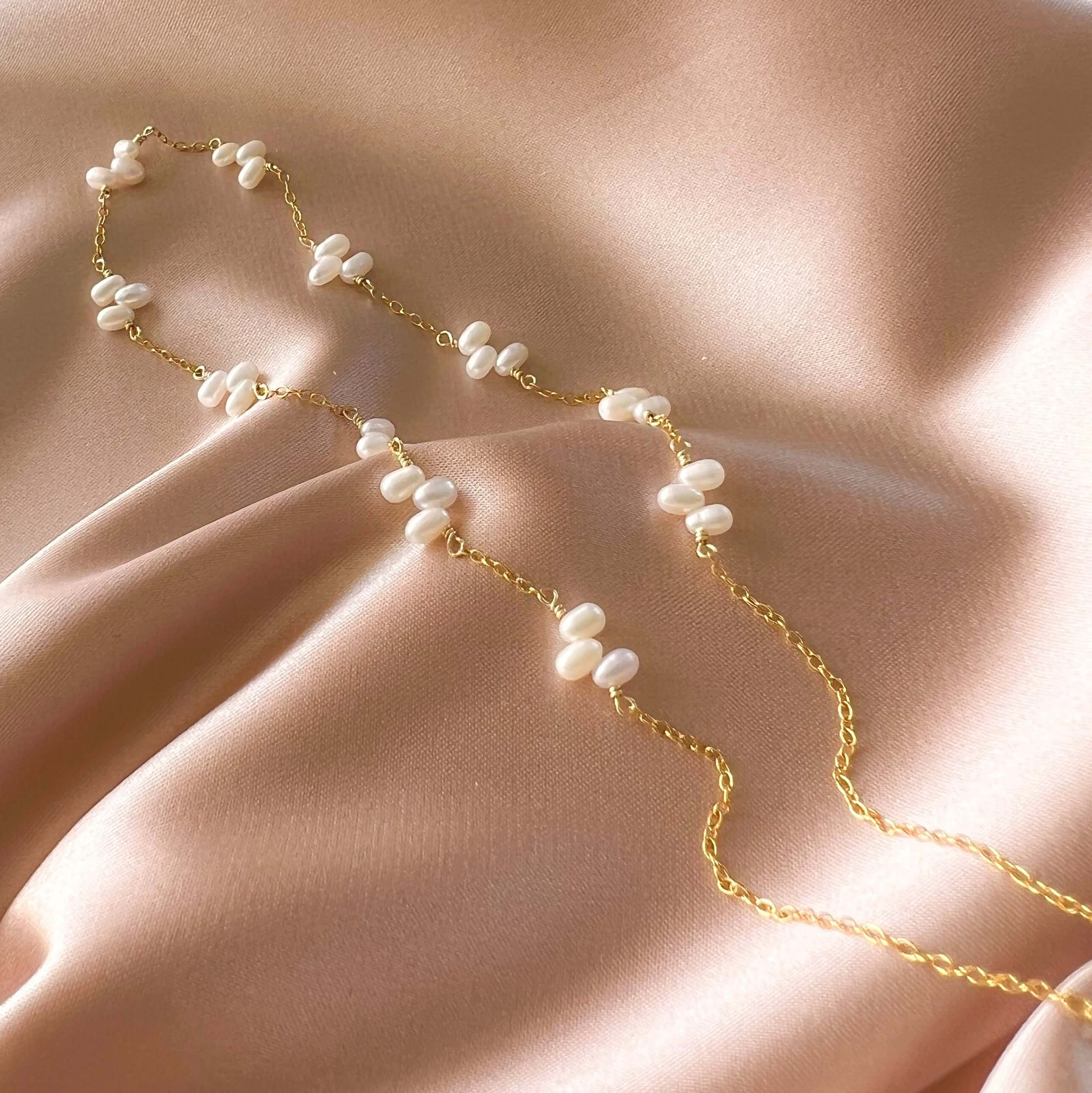 PARKEN JEWELRY Gold Bead Pearl Layering Necklace — alternative angle
