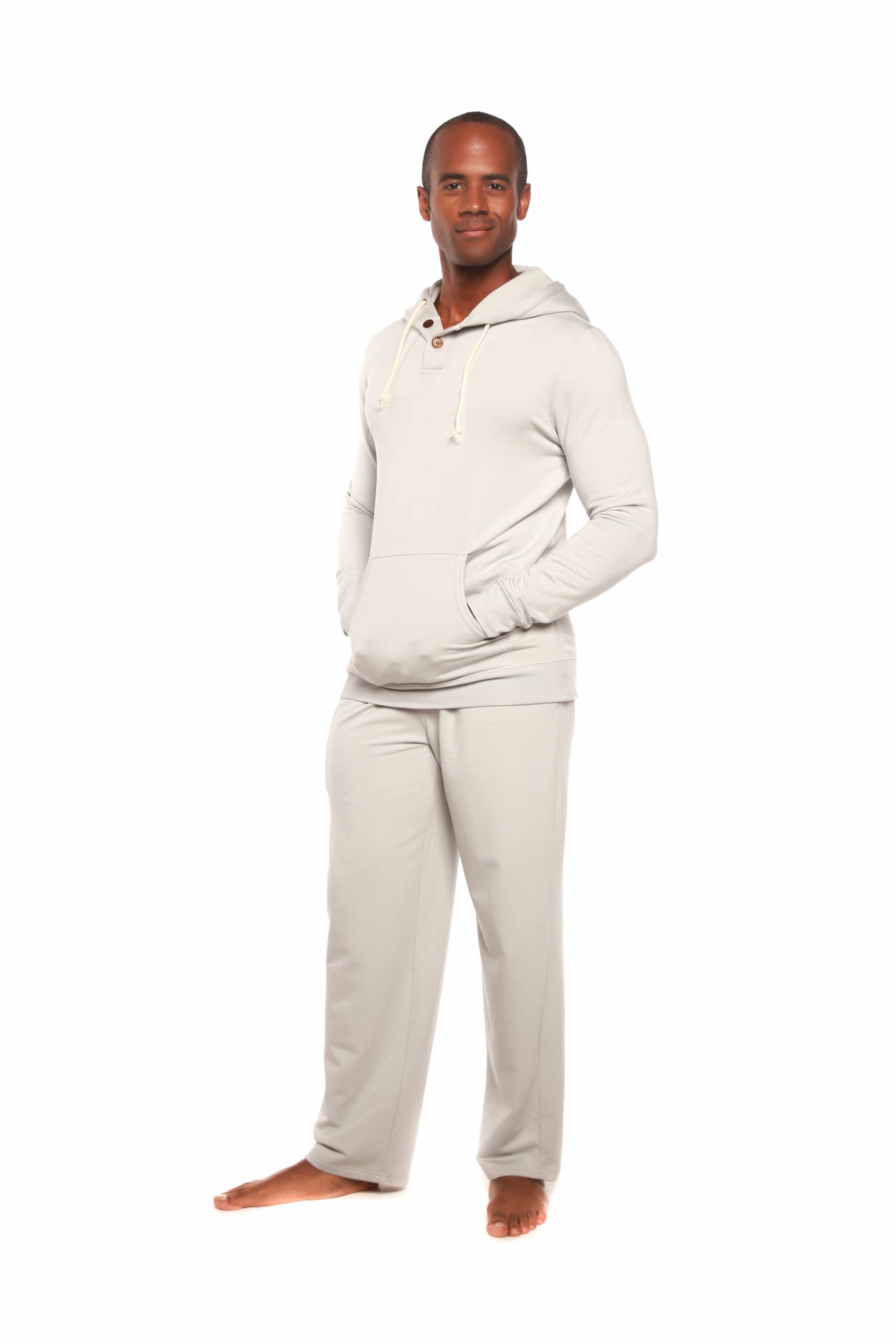 Spun Bamboo Men's Henley Style Bamboo Viscose Fleece Hoodie + Fleece Lounge Pants — alternative angle