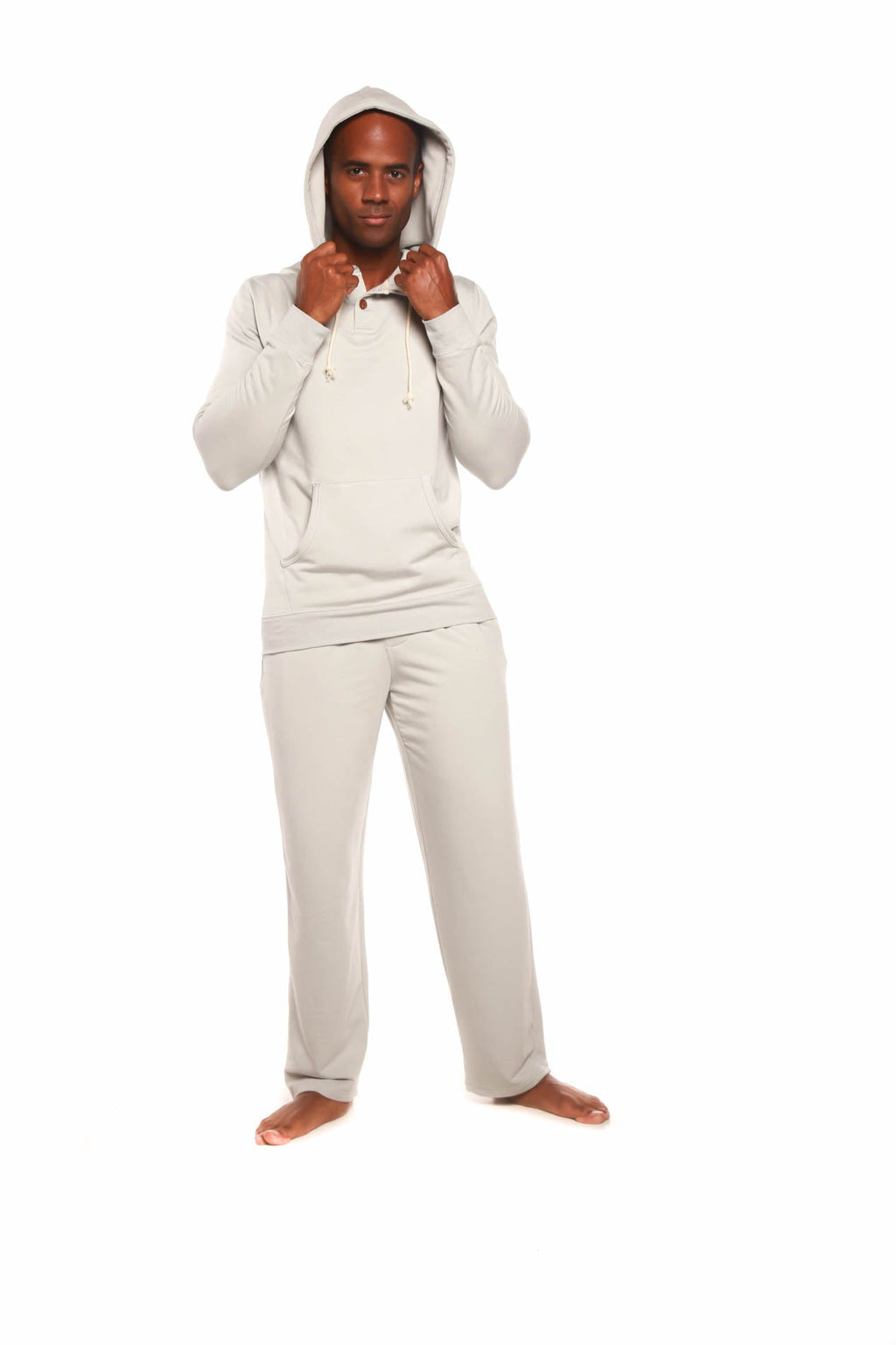 Spun Bamboo Men's Henley Style Bamboo Viscose Fleece Hoodie + Fleece Lounge Pants — size reference