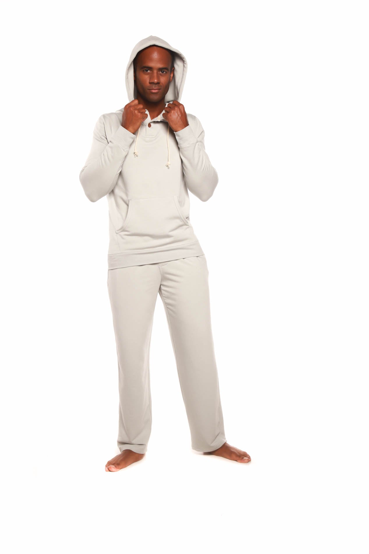 Spun Bamboo Men's Henley Style Bamboo Viscose Fleece Hoodie + Fleece Lounge Pants — size reference