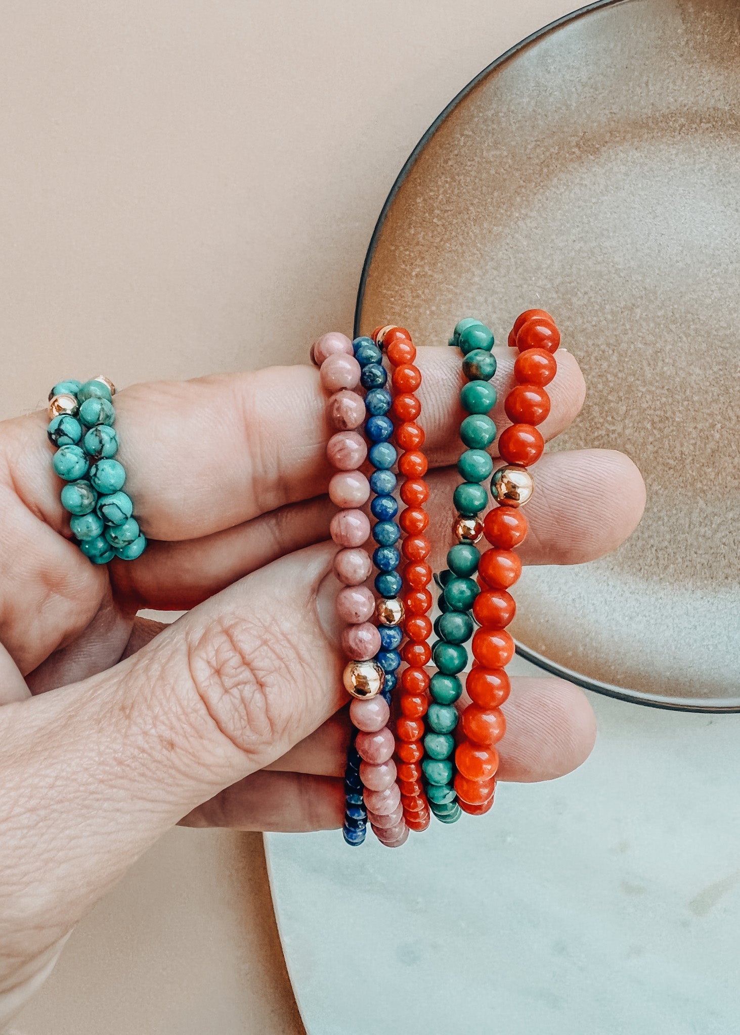 CanyonLeaf Natural Turquoise + 14K Gold Filled || Beaded Stretch Bracelet — detail shot 6