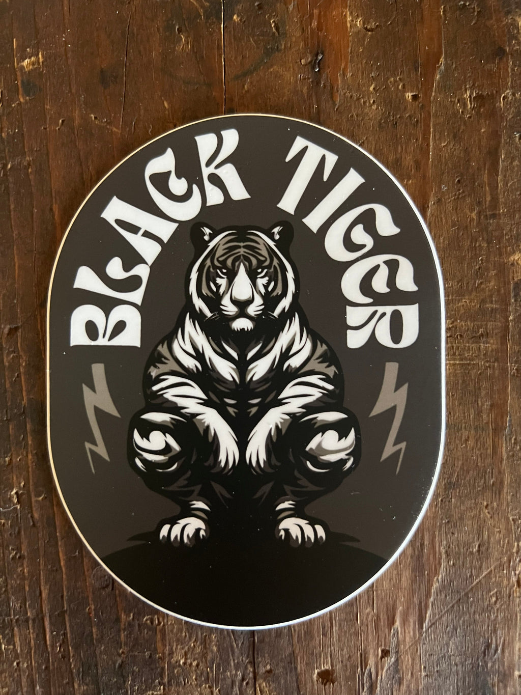 Black Tiger International Black Tiger Oval Gray Sticker — detail and construction