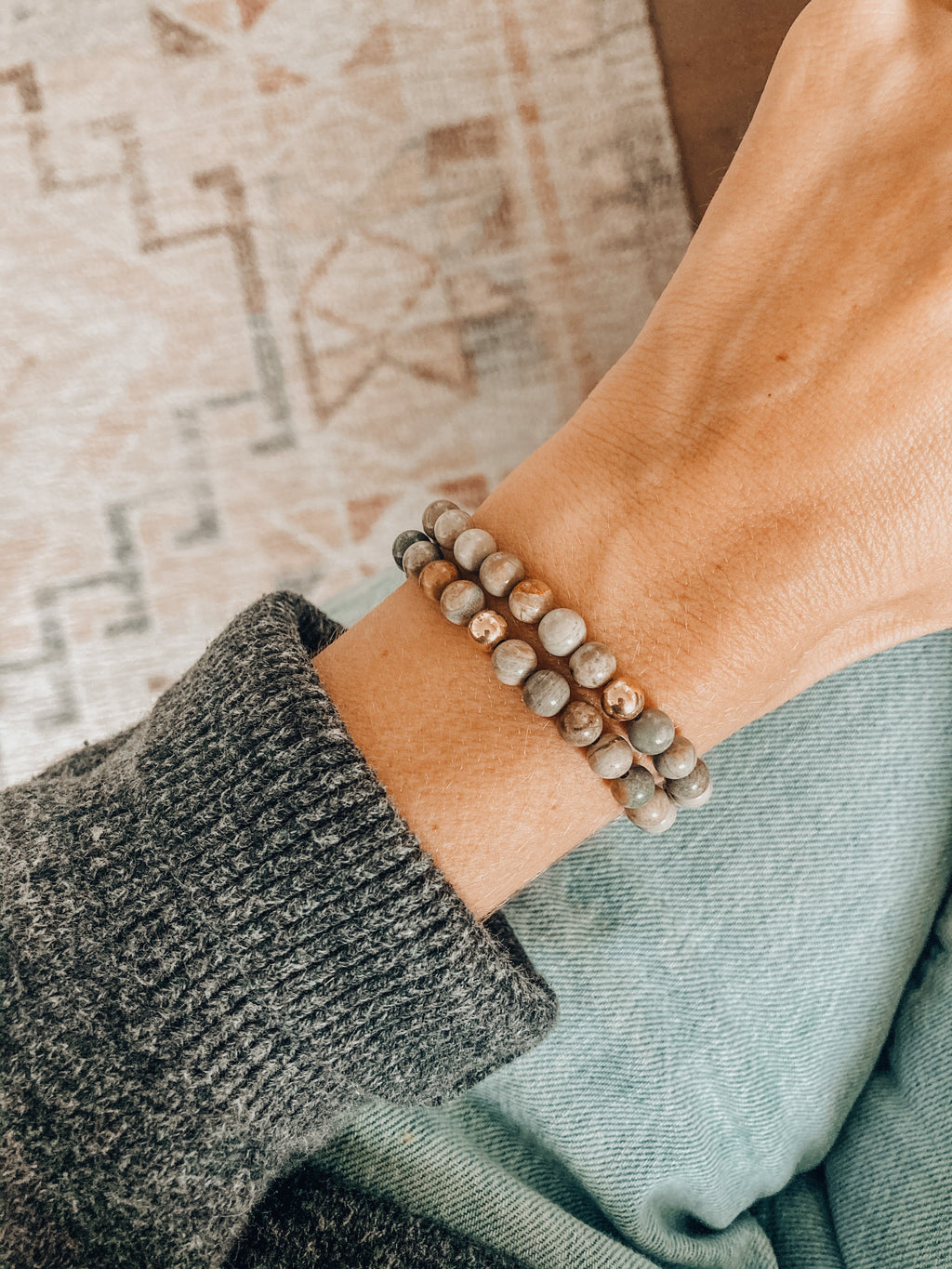 CanyonLeaf Silver Leaf Jasper + 14k Gold Filled || Adult Bracelet — lifestyle context