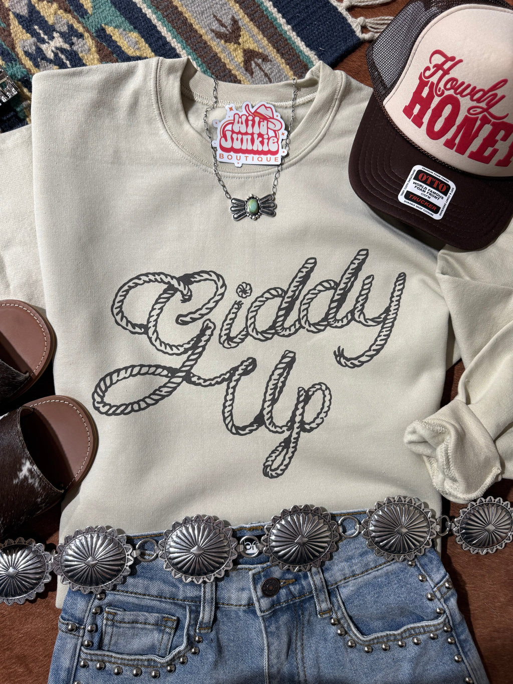 Wild Junkie Giddy Up Twisted Rope Graphic Sweatshirt — Wild Junkie branding close-up