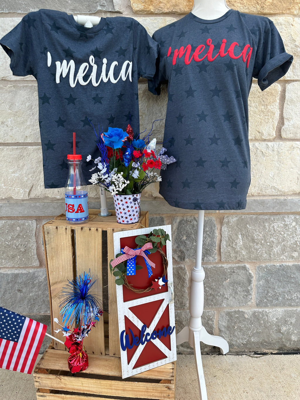 A Blessed Texas Mess Boutique 4th of July Star Shirts USA Patriotic tees Puff Vinyl Trending Now — main product shot