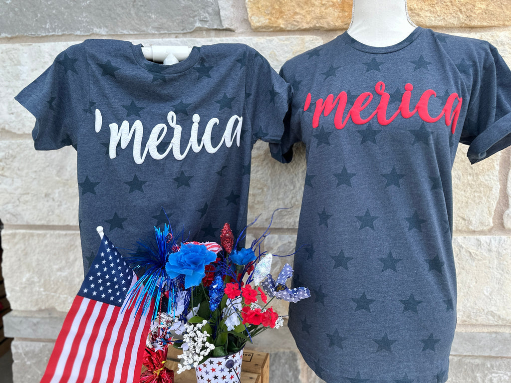 A Blessed Texas Mess Boutique 4th of July Star Shirts USA Patriotic tees Puff Vinyl Trending Now — construction detail