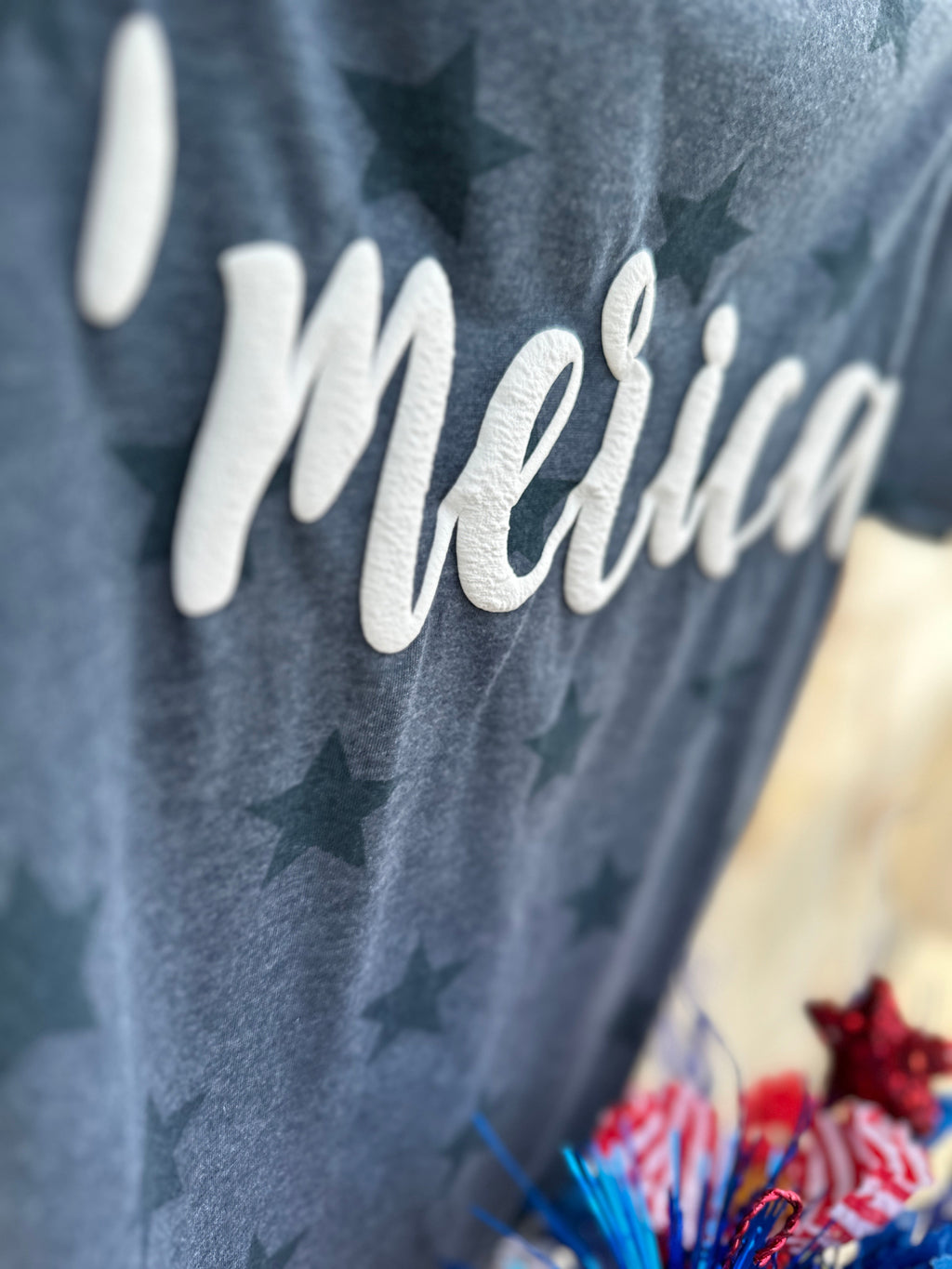 A Blessed Texas Mess Boutique 4th of July Star Shirts USA Patriotic tees Puff Vinyl Trending Now — lifestyle worn / used context