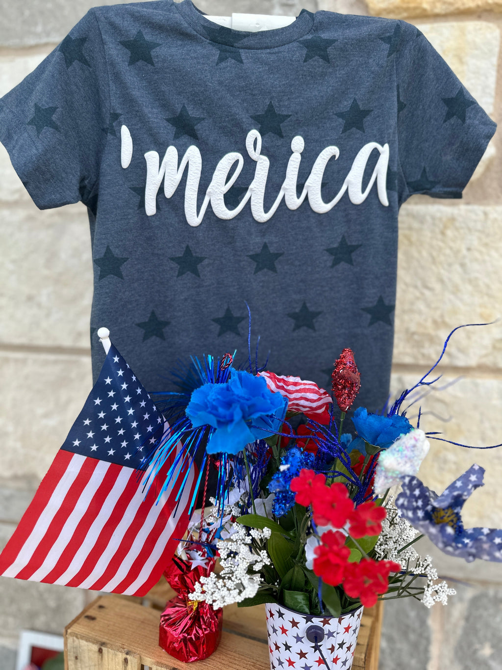 A Blessed Texas Mess Boutique 4th of July Star Shirts USA Patriotic tees Puff Vinyl Trending Now — bleached t shirts category context