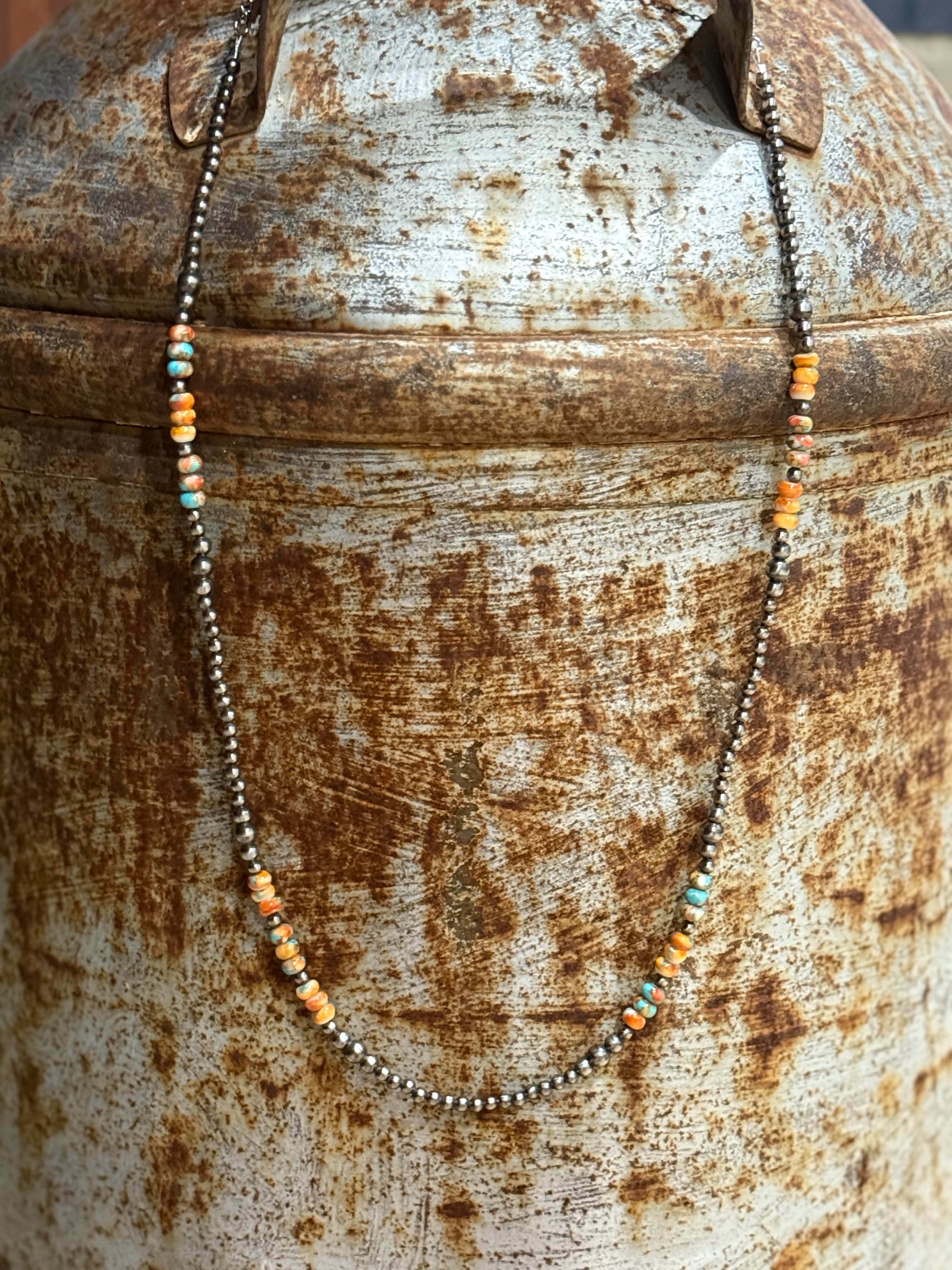 Wild Junkie Triple Shot Spiny Oyster Beads Necklace — back view