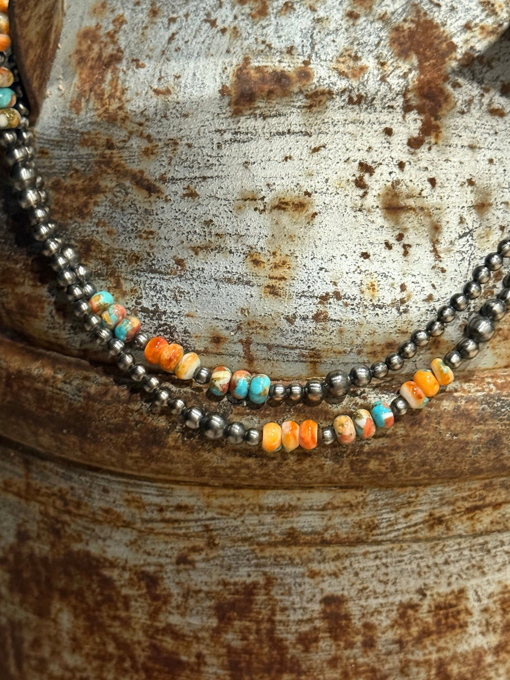 Wild Junkie Triple Shot Spiny Oyster Beads Necklace — side view