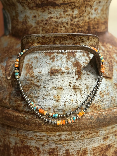 Wild Junkie Triple Shot Spiny Oyster Beads Necklace — detail close-up