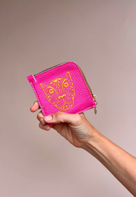 Jaguar Embroidered Zip Around Wallet Hot Pink With Orange