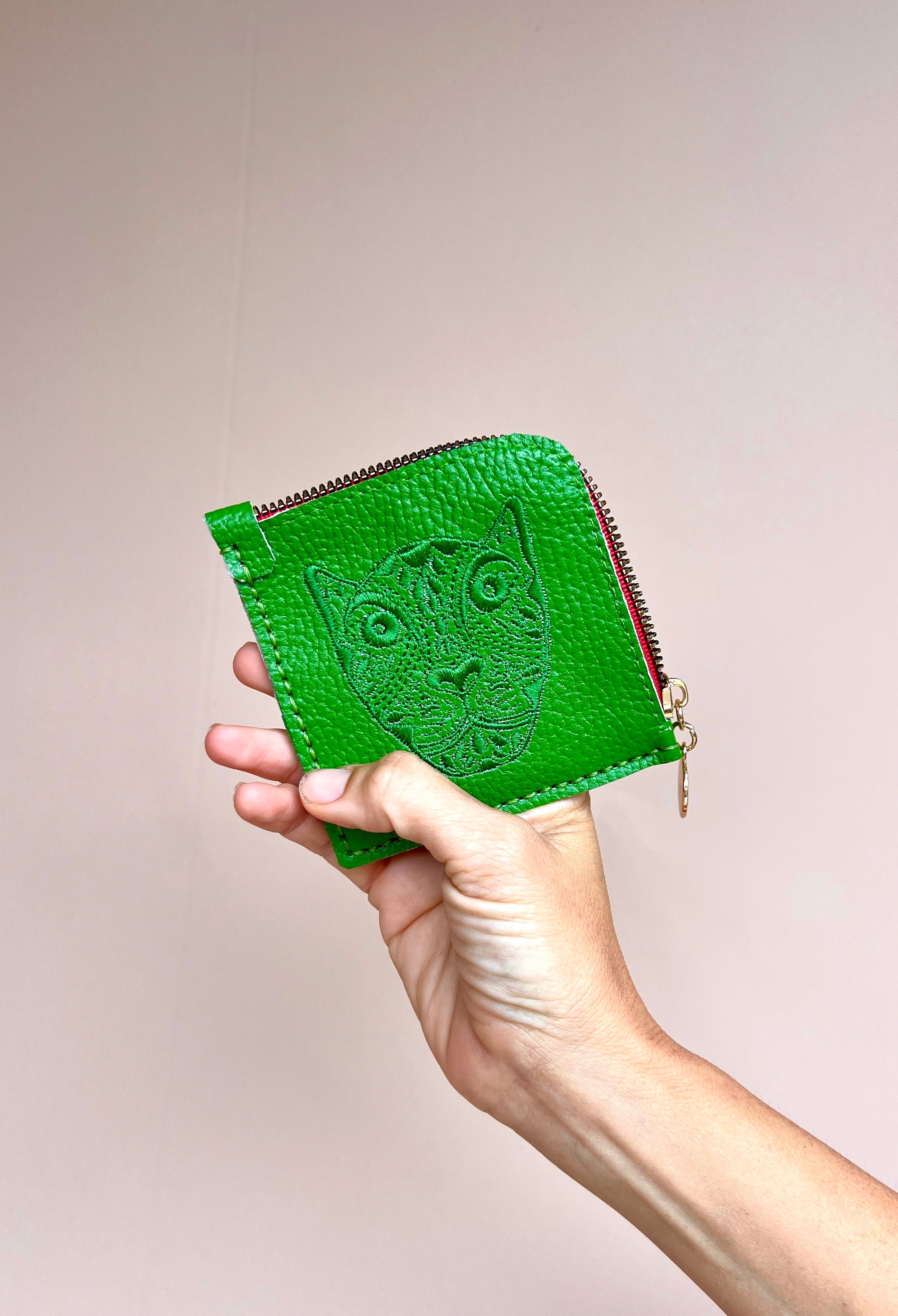 LOLA Y TULA Jaguar Embroidered Zip Around Wallet Green — side view