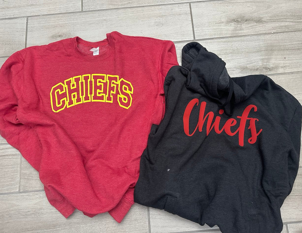 A Blessed Texas Mess Boutique Custom Puff Print Chiefs Sweatshirt, Embossed Chiefs Sweatshirt, Custom School… — detail shot 6