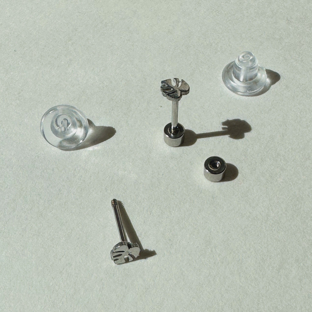 Flat Back- Teeniest Tiniest Monstera Deliciosa Earring Studs – Plant Dosage LLC, view 8