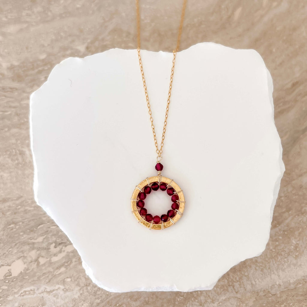 PARKEN JEWELRY Rose Quartz, Pink Tourmaline and Ruby Quartz Halo Mini Gold Pendants — back view