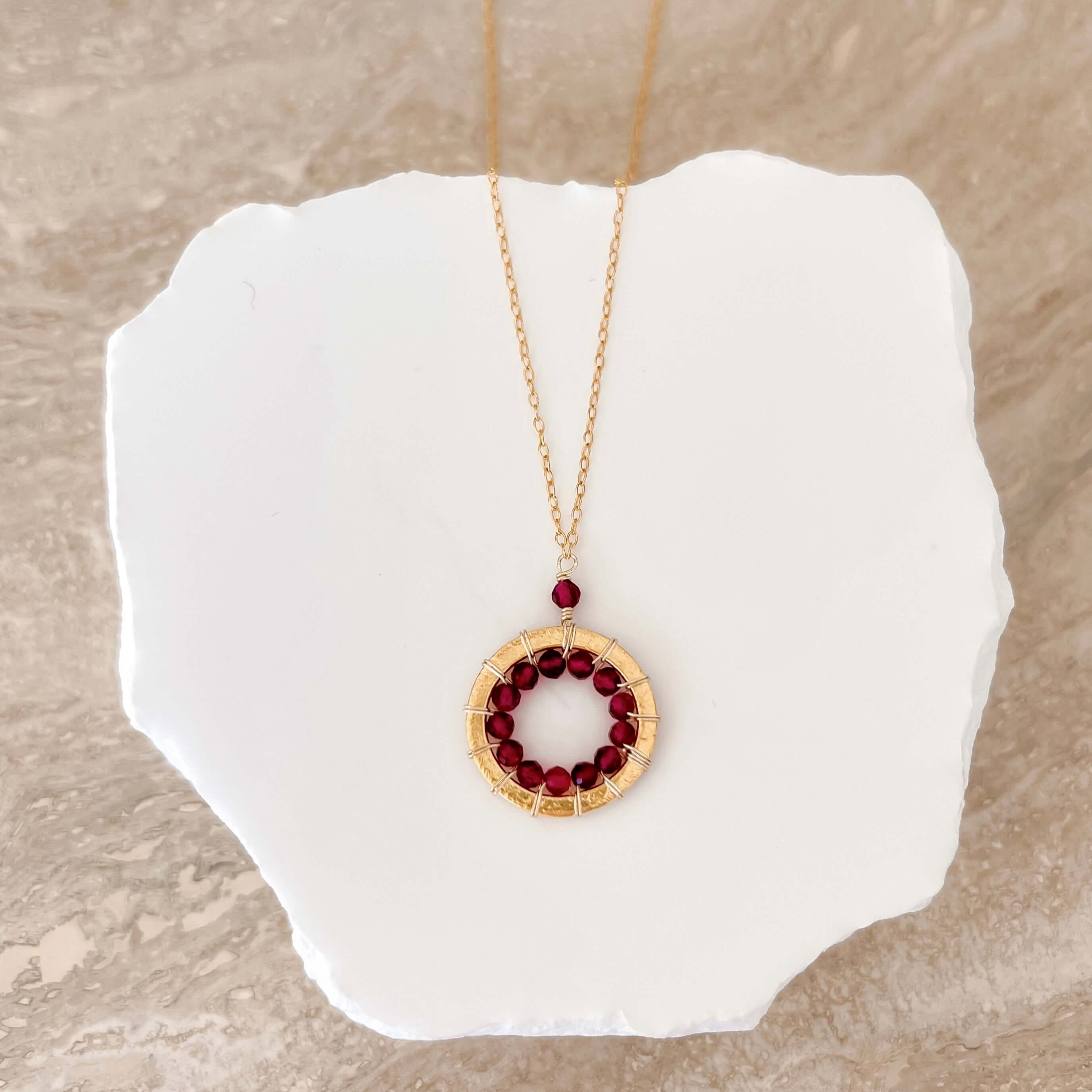 PARKEN JEWELRY Rose Quartz, Pink Tourmaline and Ruby Quartz Halo Mini Gold Pendants — back view
