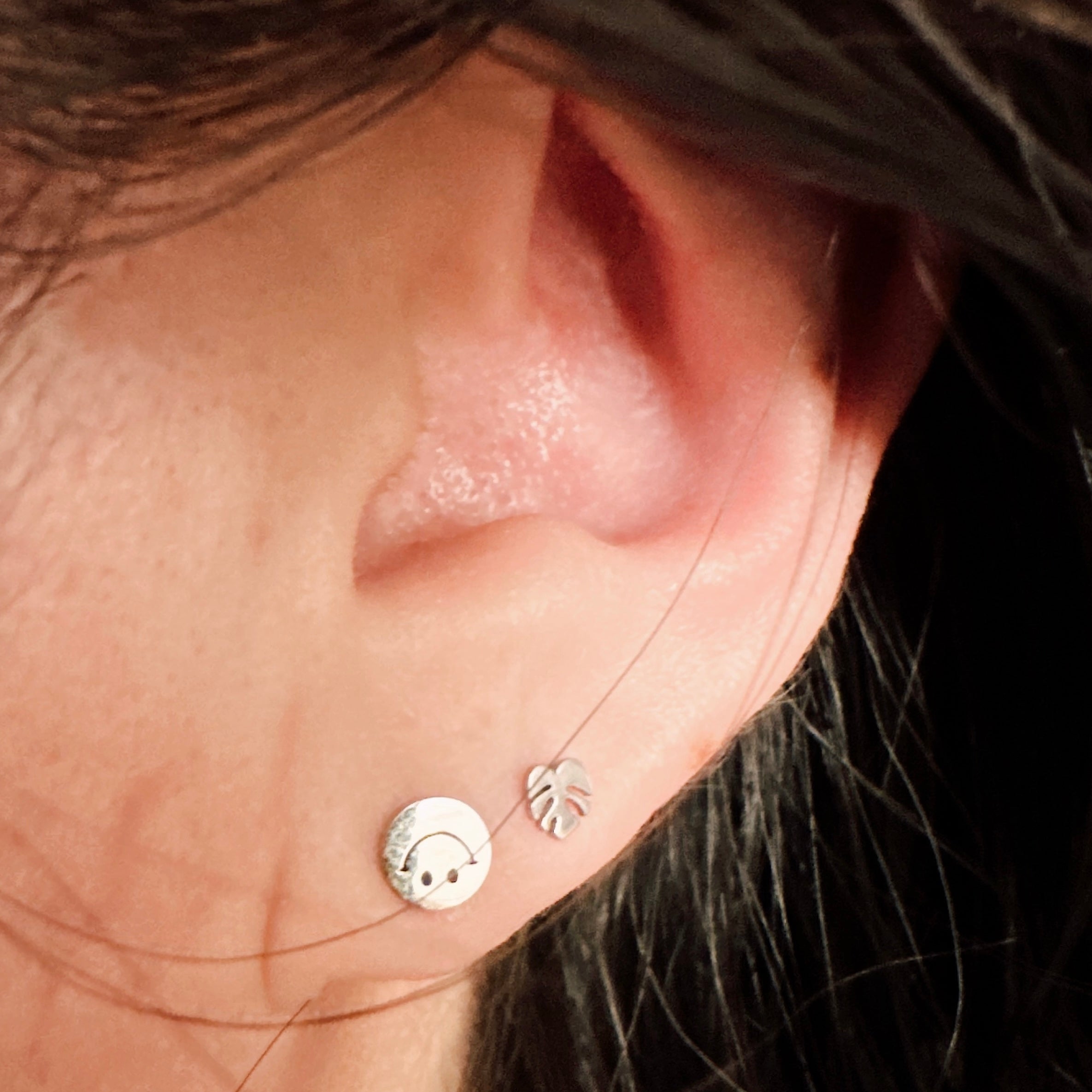 Flat Back- Teeniest Tiniest Monstera Deliciosa Earring Studs – Plant Dosage LLC, view 11