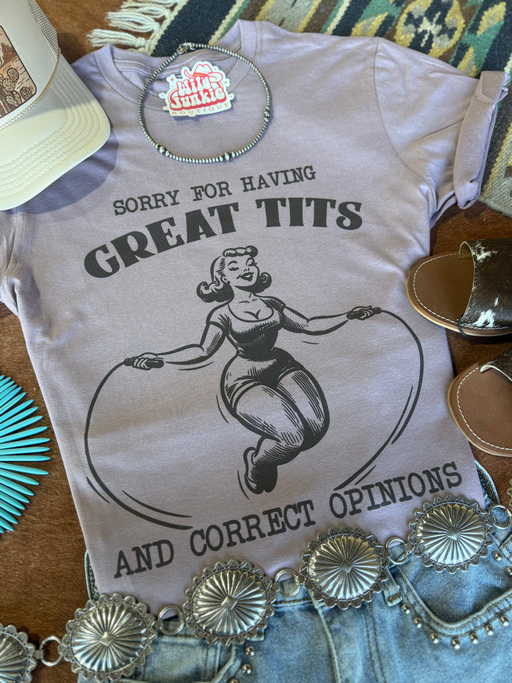 Wild Junkie Sorry For Having Great Tits Graphic Tee — construction detail