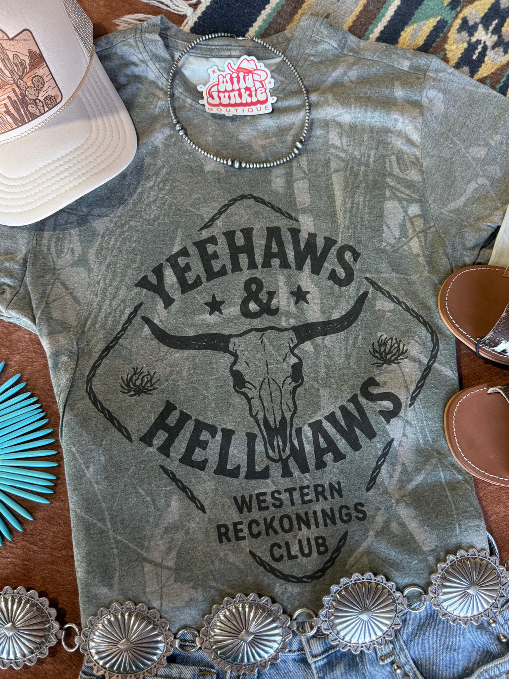 Wild Junkie Yeehaws And Hellnaws RealTree Camo Graphic Tee — construction detail