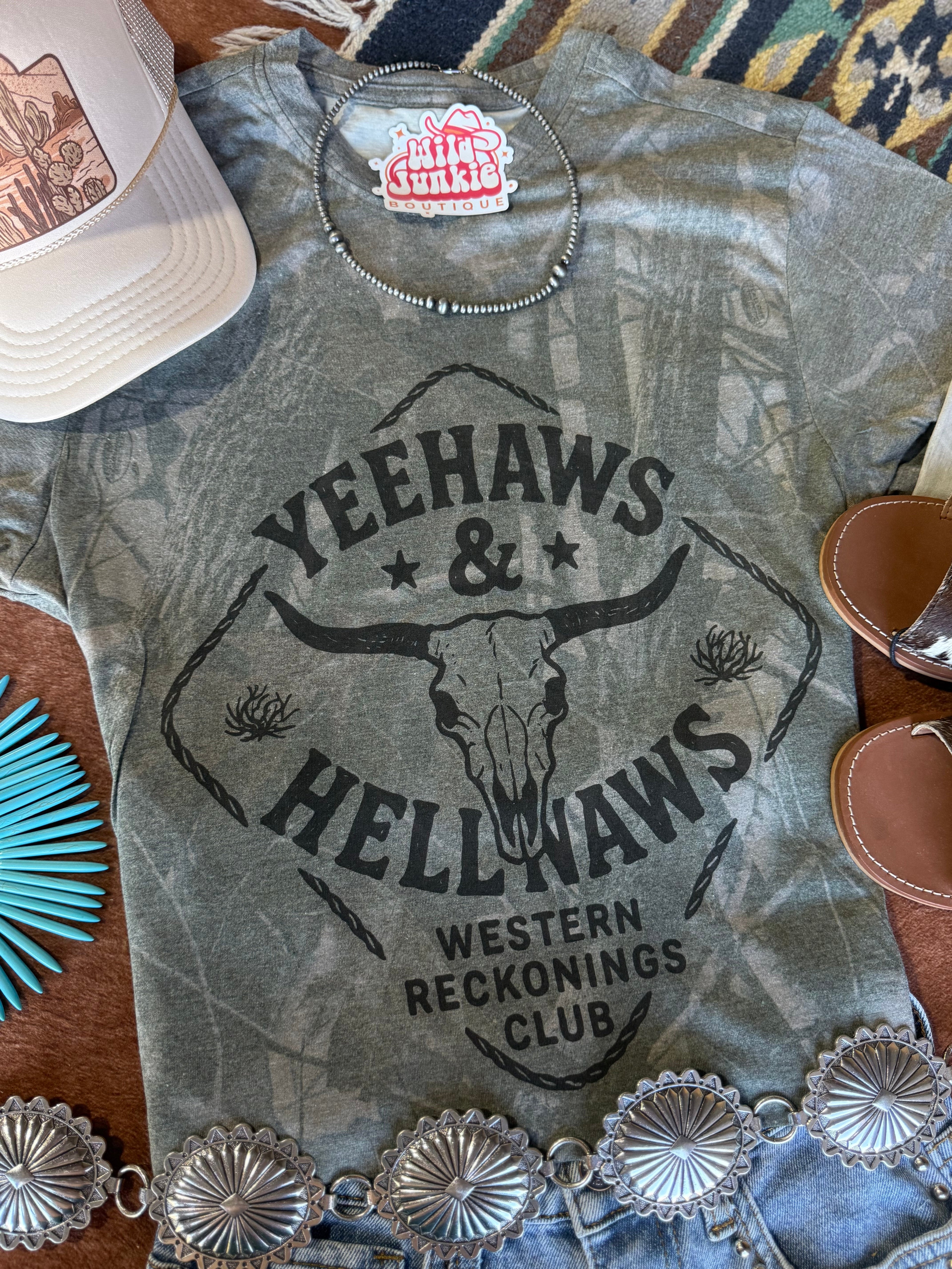 Wild Junkie Yeehaws And Hellnaws RealTree Camo Graphic Tee — construction detail