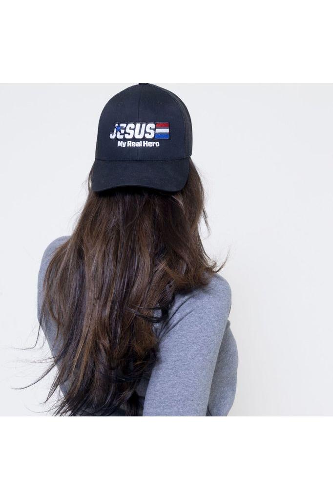 Pretty Little Patriot Pretty Little Patriot Jesus My Real Hero Hat -clearance — lifestyle worn / used context