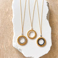 PARKEN JEWELRY Pearl, Labradorite and Black Spinel Halo Mini Gold Pendant — main product shot