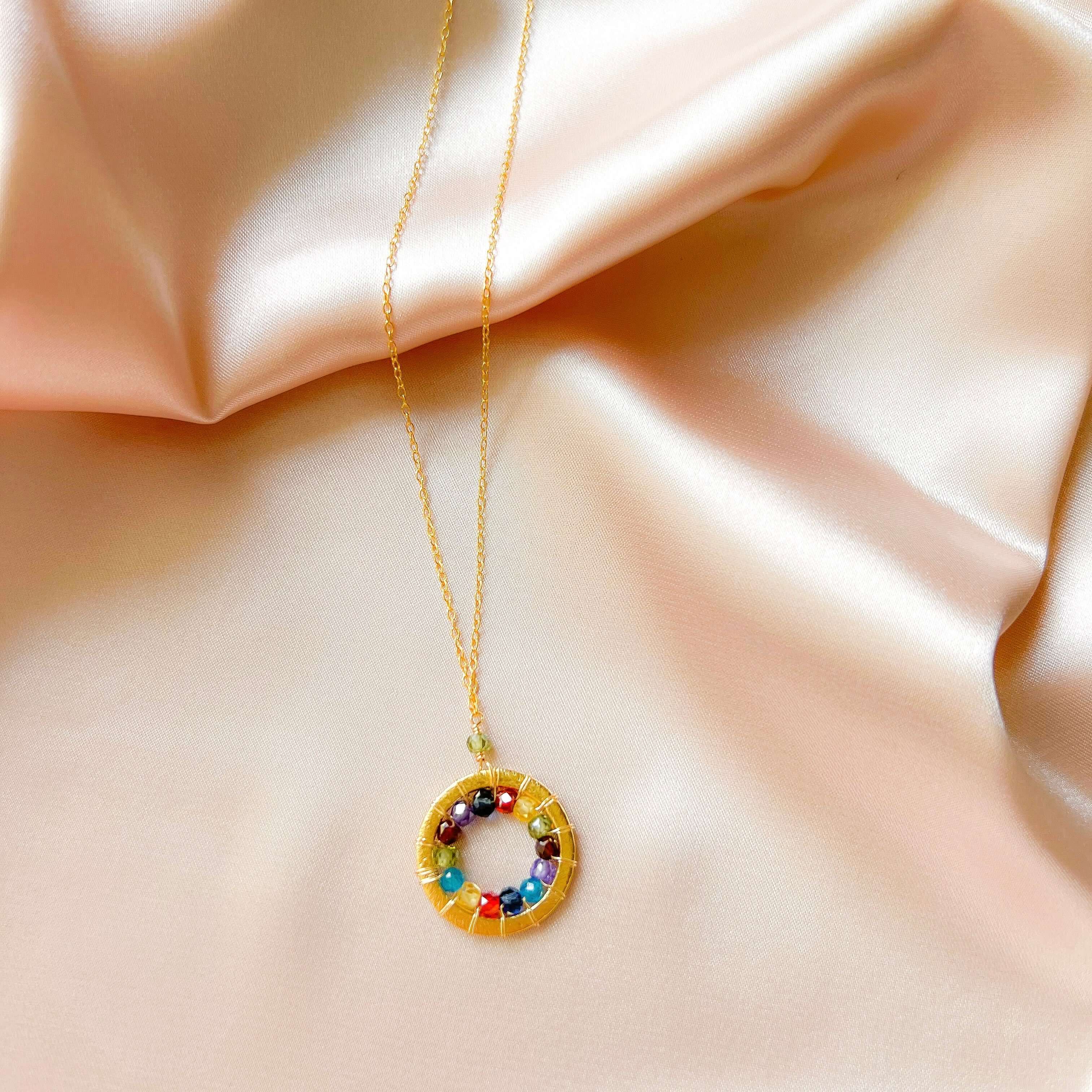 PARKEN JEWELRY PARKEN JEWELRY Rainbow Gemstone Halo Mini Gold Pendant — main product shot