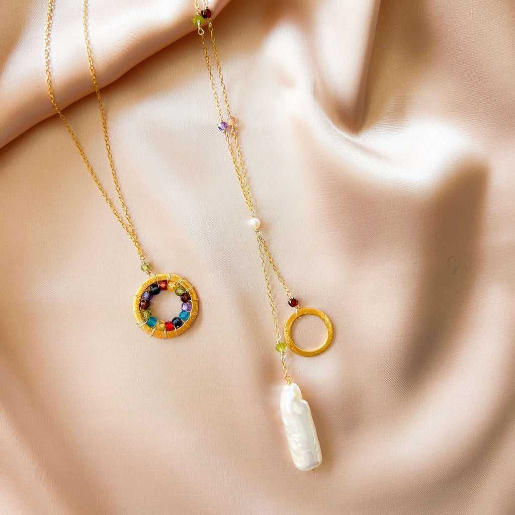 PARKEN JEWELRY London Blue Quartz, Rainbow Gemstone and Amethyst Halo Mini Gold Pendants — detail shot 9