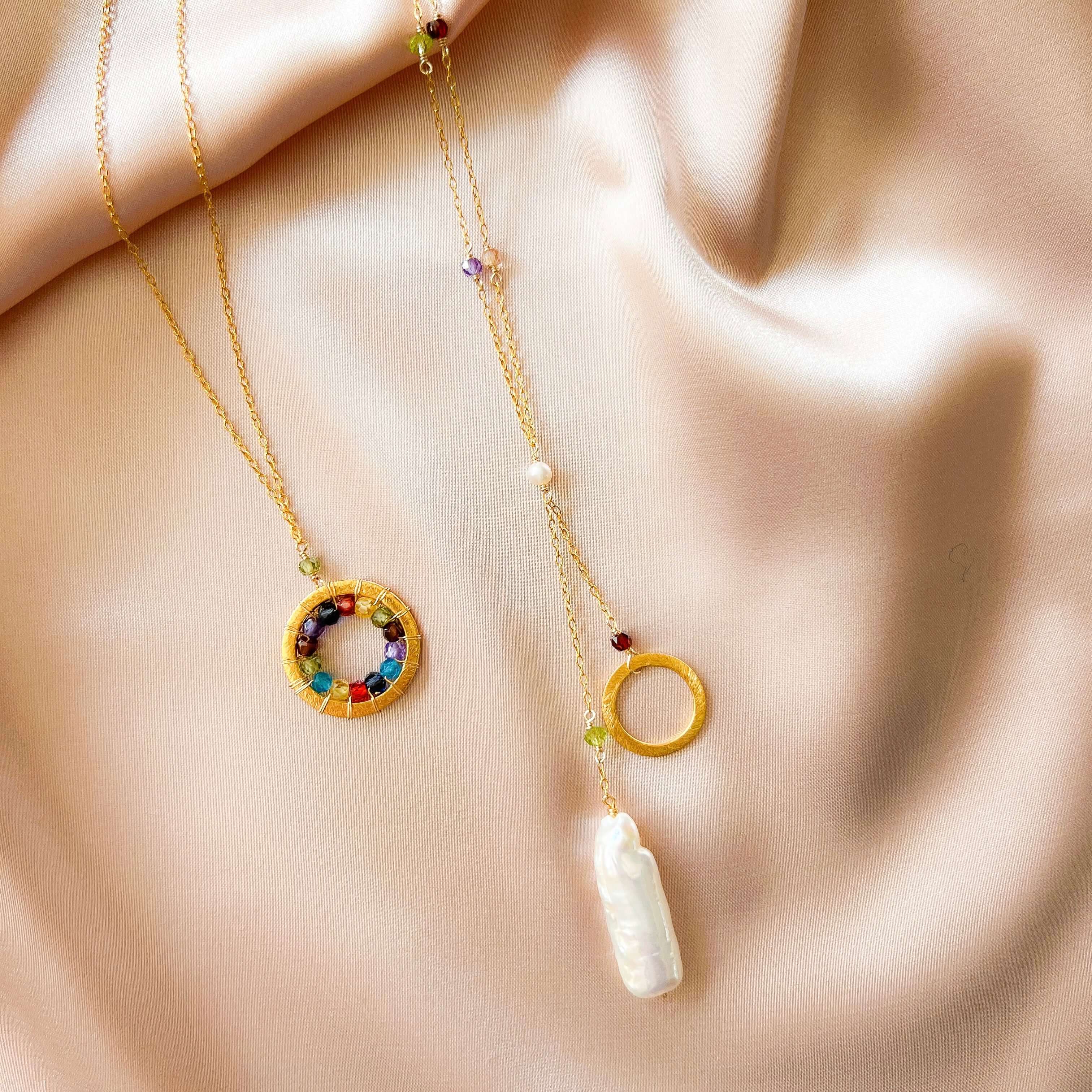 PARKEN JEWELRY London Blue Quartz, Rainbow Gemstone and Amethyst Halo Mini Gold Pendants — detail shot 9