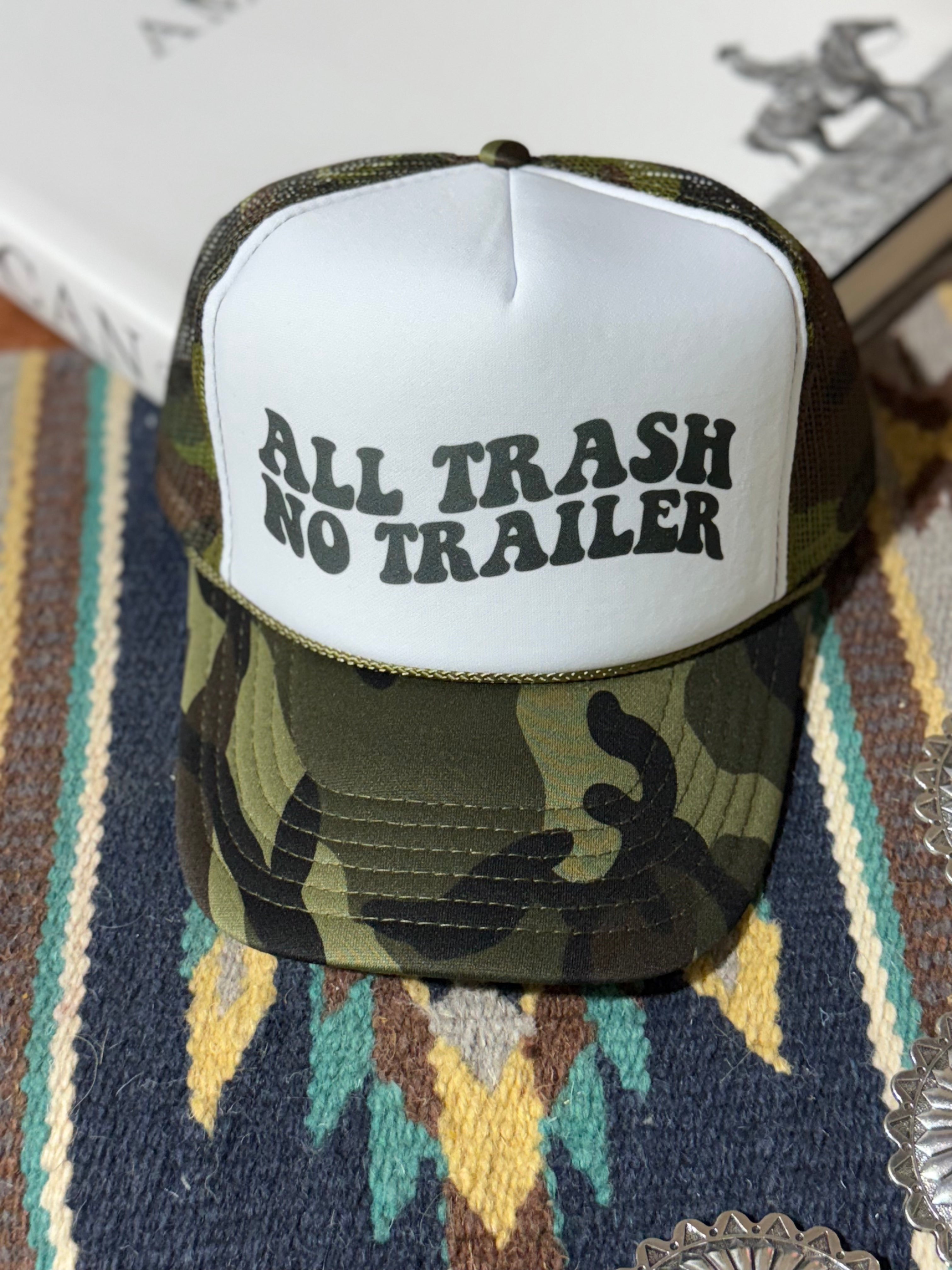 Wild Junkie All Trash No Trailer Camo Trucker Hat — main product shot