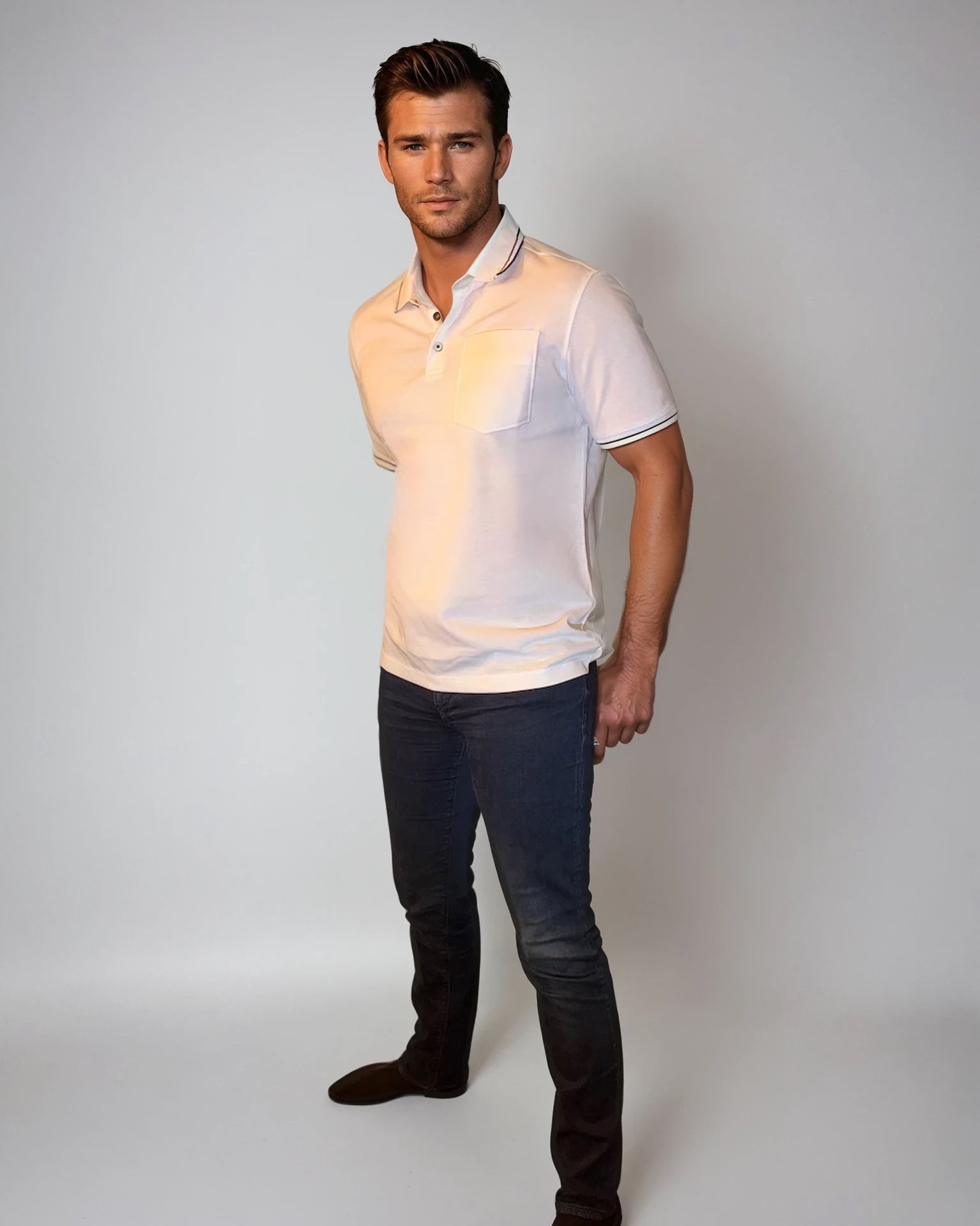 Buki Pocket Polo Shirt - White — back view