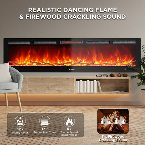 In Flames INF72W-3D WiFi Smart Wall Mounted Electric Fireplace - Tempered Glass – TURBRO, view 2