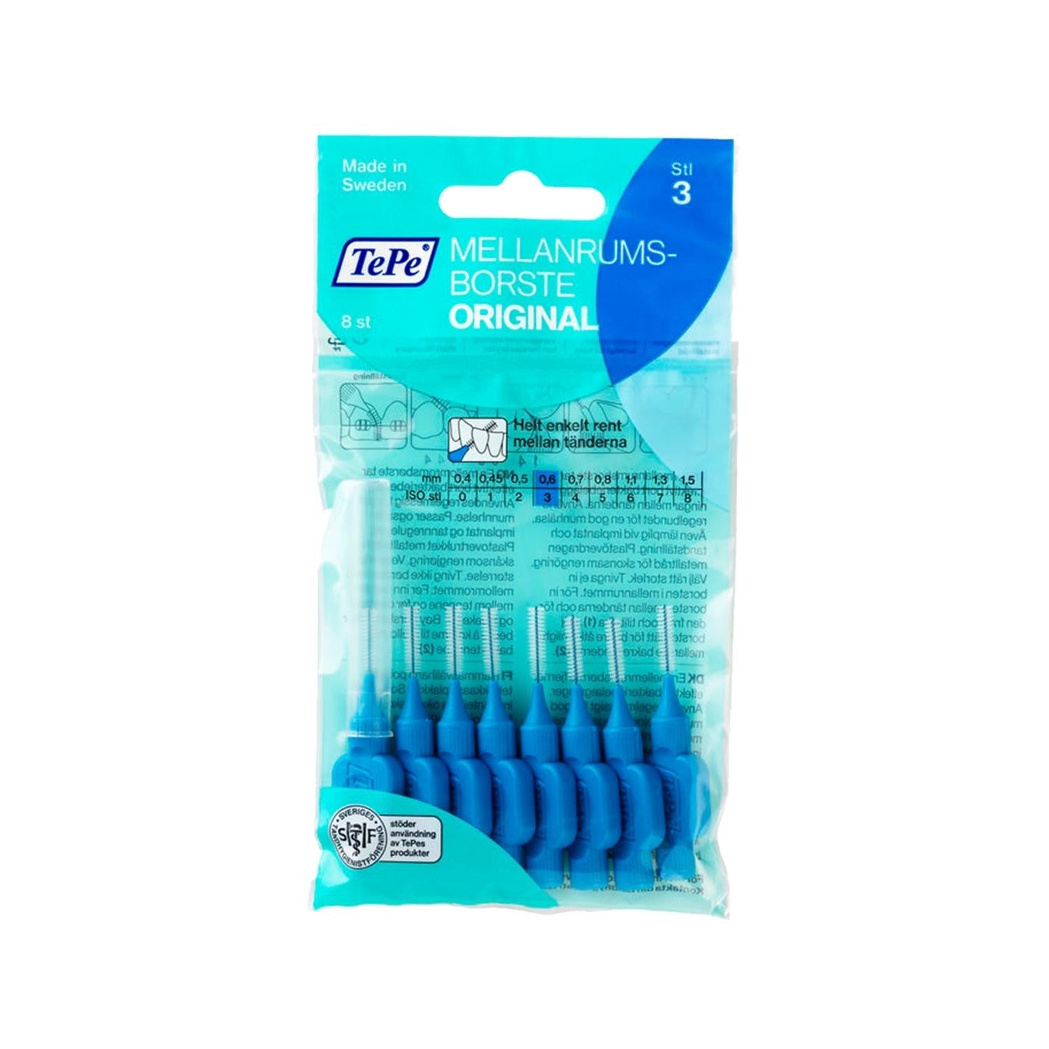 Tepe 0.6 mm Interdental Brush Set of 8 - Blue, Effective Oral Hygiene for Tight Teeth Spacing