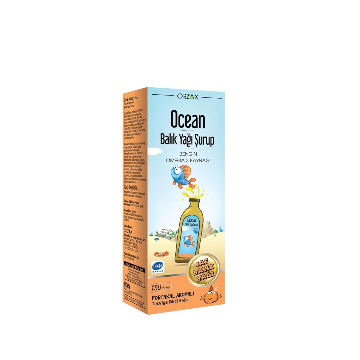Orzax Ocean Omega3 Orange Flavored Syrup for Kids and Adults - 5.07 fl oz