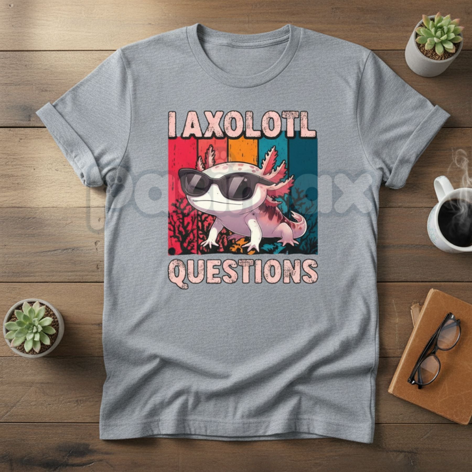 "I Axolotl Questions" Retro Graphic T-Shirt – Funny Science Pun Tee, Premium 100% Cotton Cute Animal Top, Soft Lived-In Heavyweight Biology Nerd Shirt, Made in USA
