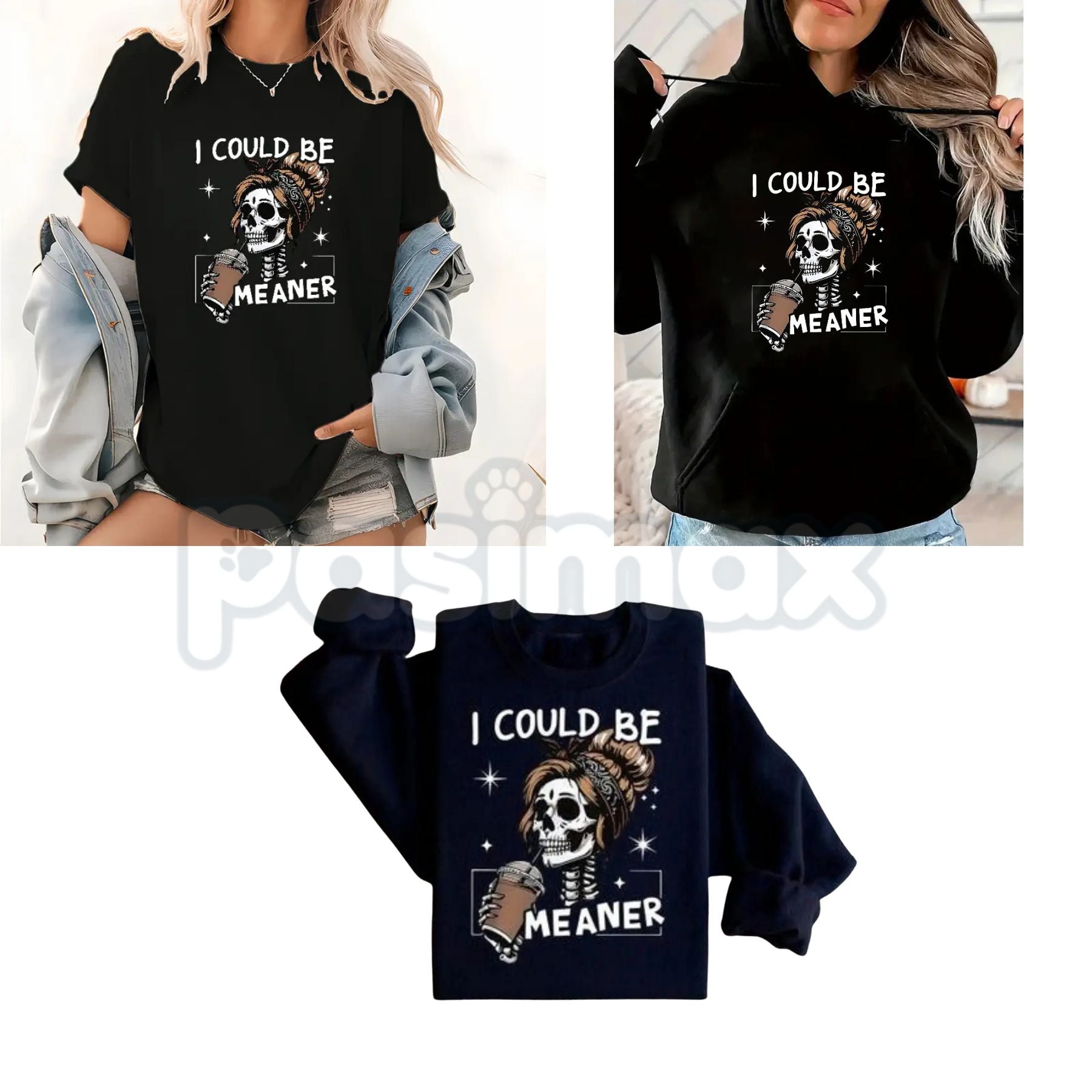 Pasimax I Could Be Meaner Retro Skeleton – Funny Mom Aesthetic Sweatshirt, Meme T-Shirt & Oversized Hoodie — main product sho