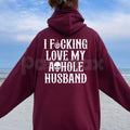 Pasimax I Fucking Love My Asshole Husband Skull Hoodie – Edgy Wife Gift, Oversized Back Print Biker Aesthetic Pullover, Women