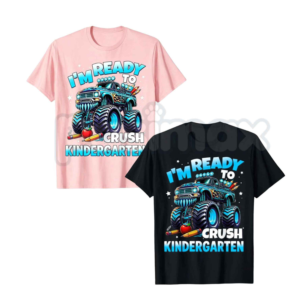 I'M Ready to Crush Kindergarten First Day Boys T-Shirt – Monster Truck Back to School Graphic Tee, Kids Unisex Cotton Shirt