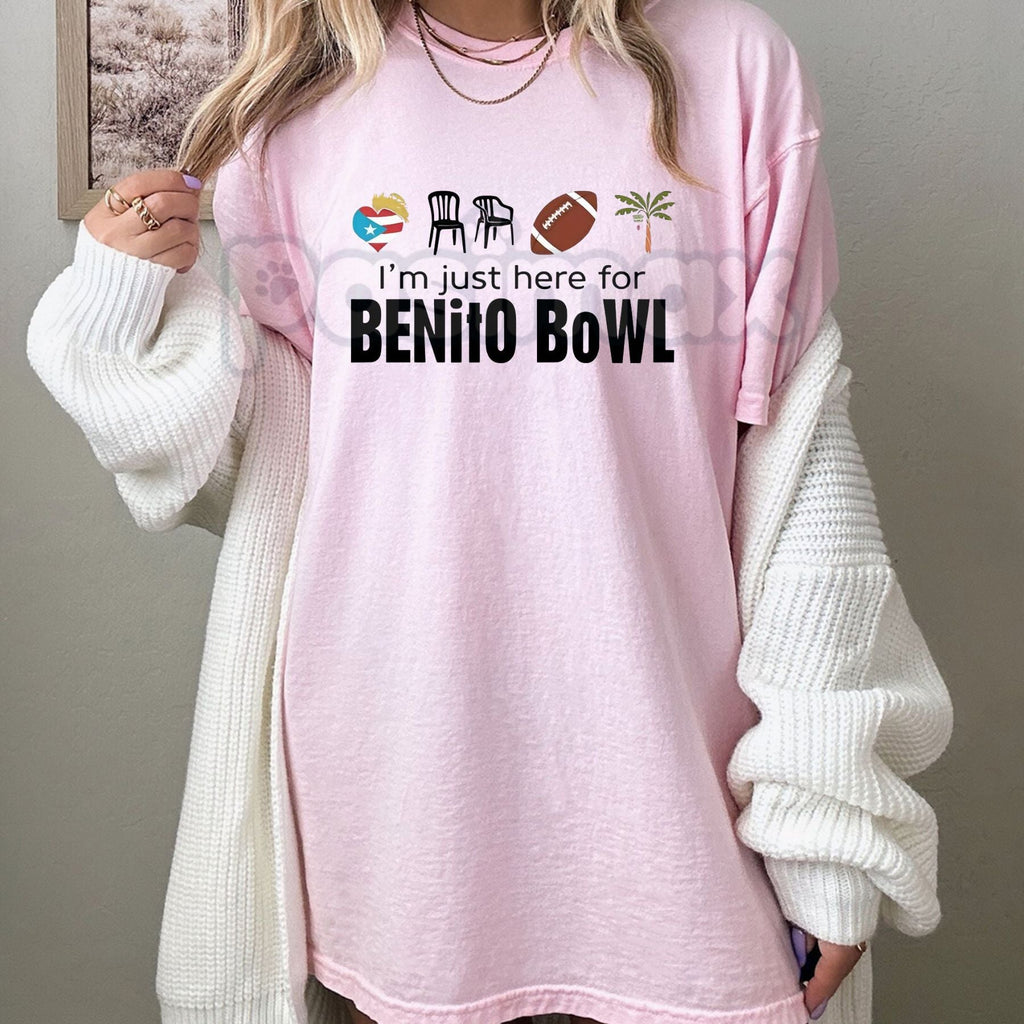 Pasimax "I'm Just Here for the Benito Bowl" T-Shirt - Bad Bunnie Halftime Show 2026 Tee, Funny Football Sunday Graphic Shirt,
